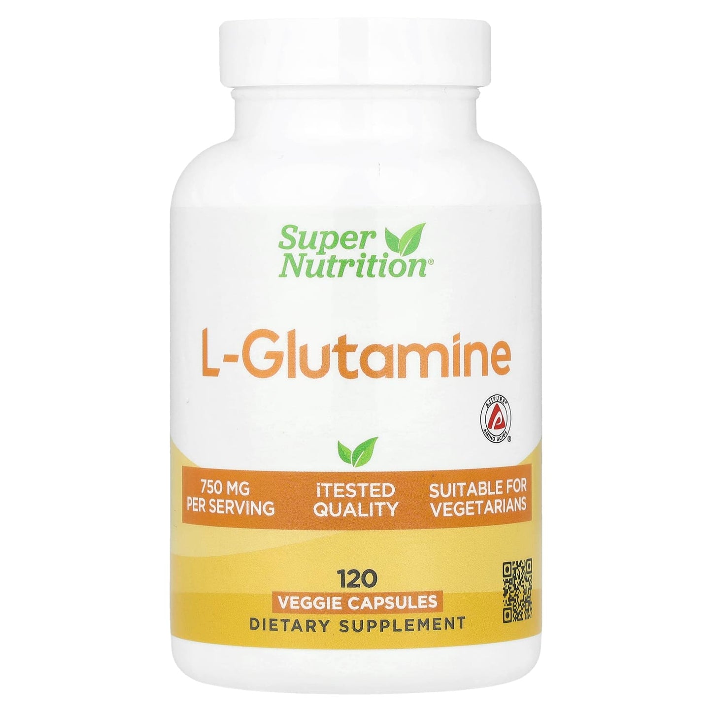 Super Nutrition L-Glutamine 750mg, 120 Veggie Capsules, Non-GMO, Gluten-Free, Vegan - Image 1