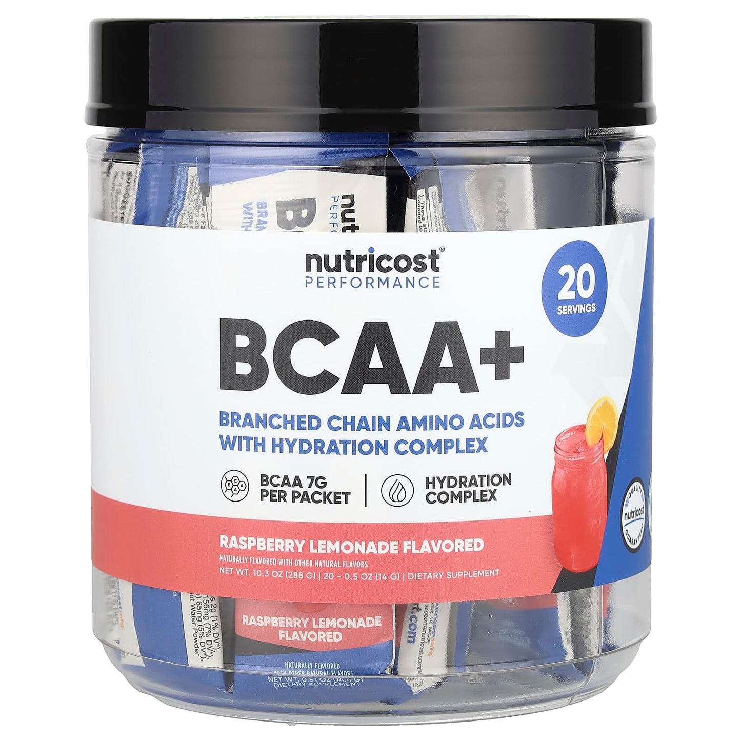 Nutricost, Performance, BCAA+, Raspberry Lemonade, 20 Packets, 0.5 oz (14 g) Each - Image 1