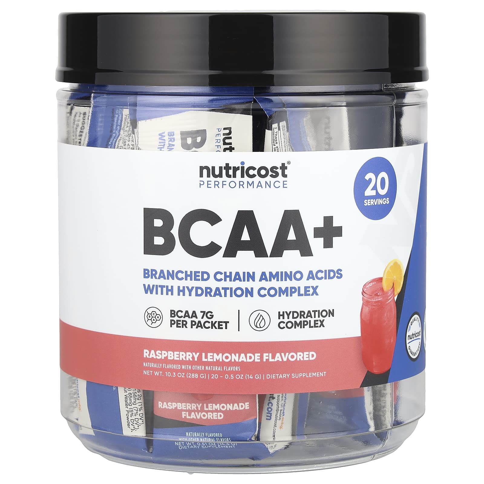 Nutricost, Performance, BCAA+, Raspberry Lemonade, 20 Packets, 0.5 oz (14 g) Each - Image 1
