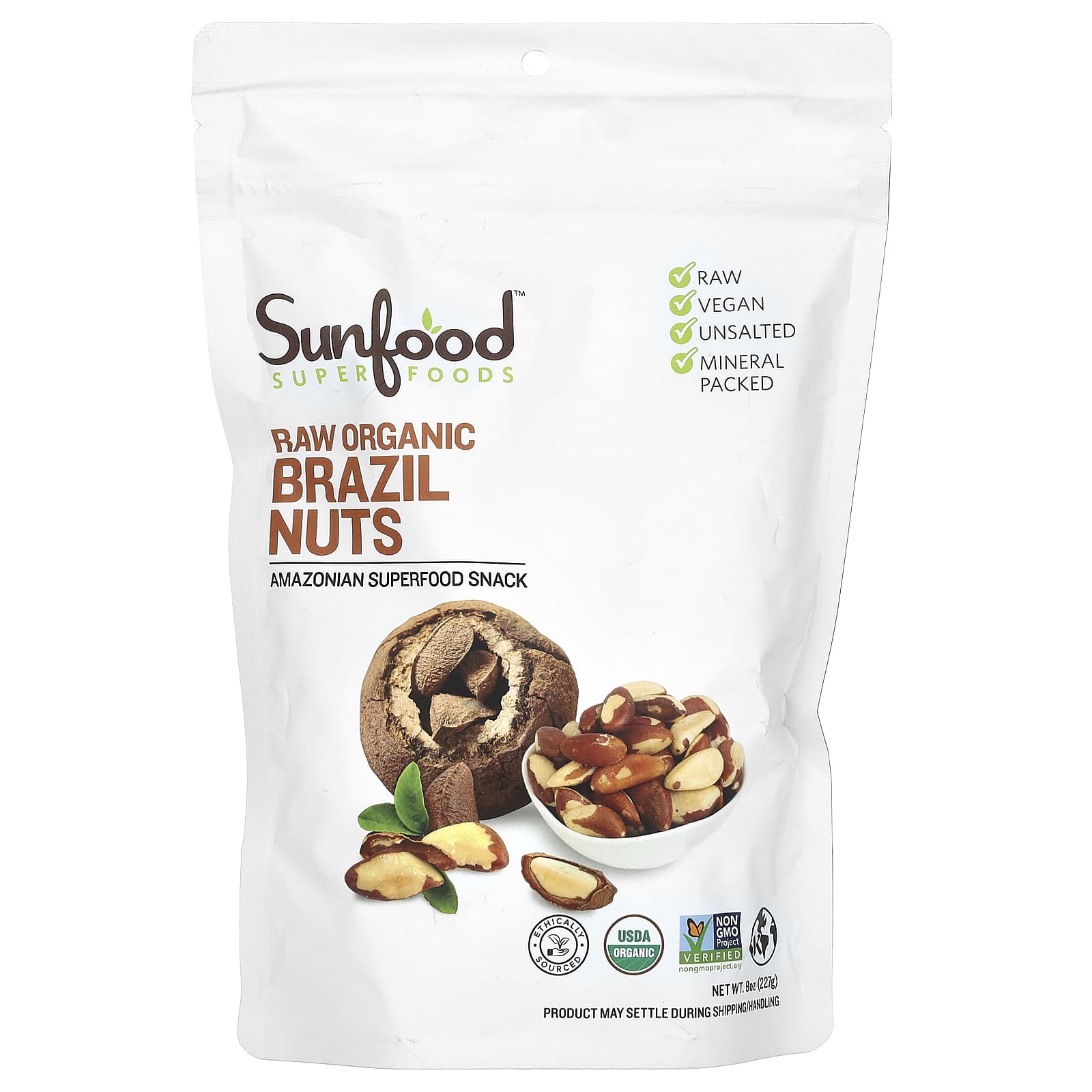 Sunfood, Raw Organic Brazil Nuts, 8 oz (227 g) - Image 1
