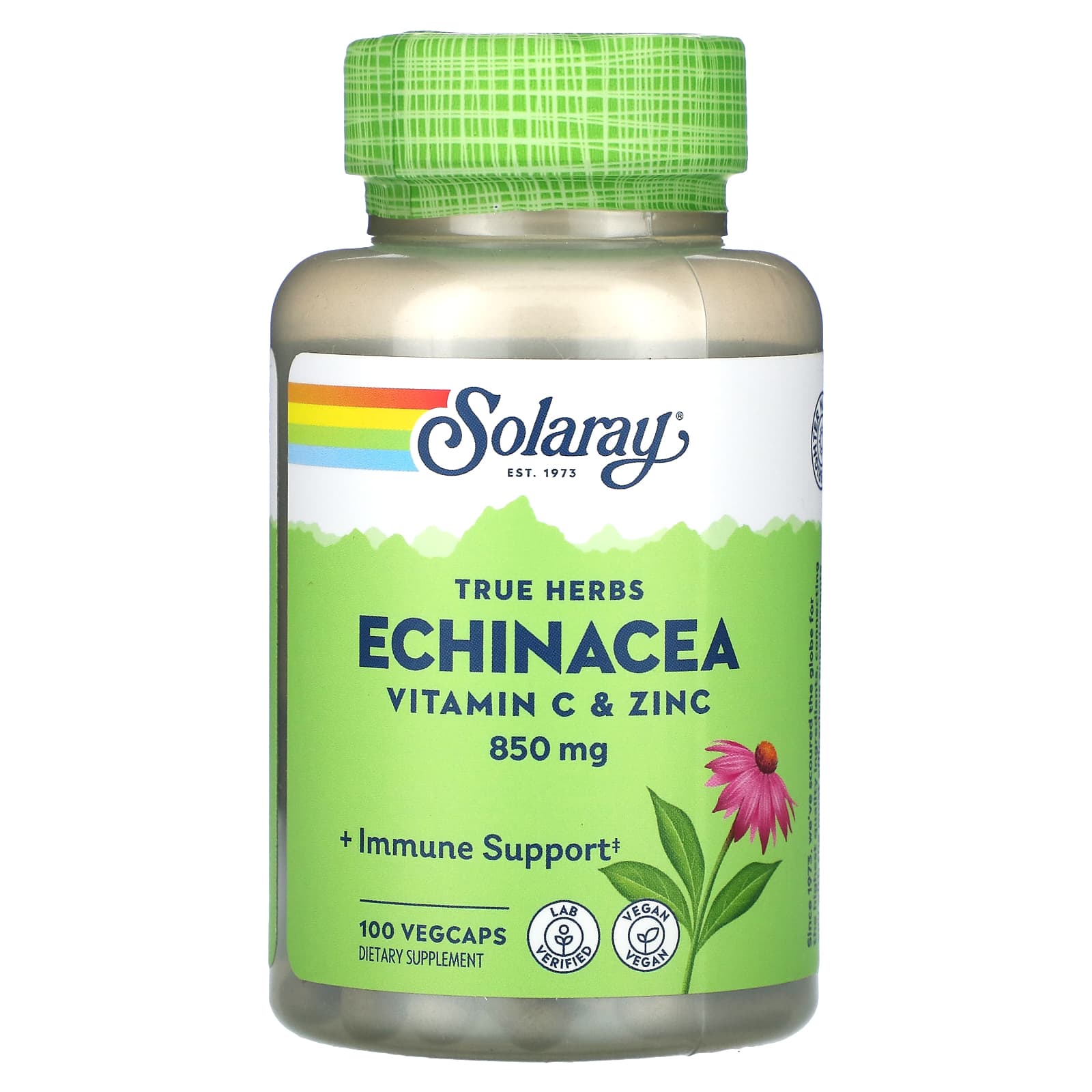 Solaray, True Herbs, Echinacea, Vitamin C & Zinc, 850 mg, 100 VegCaps (425 mg per Capsule)