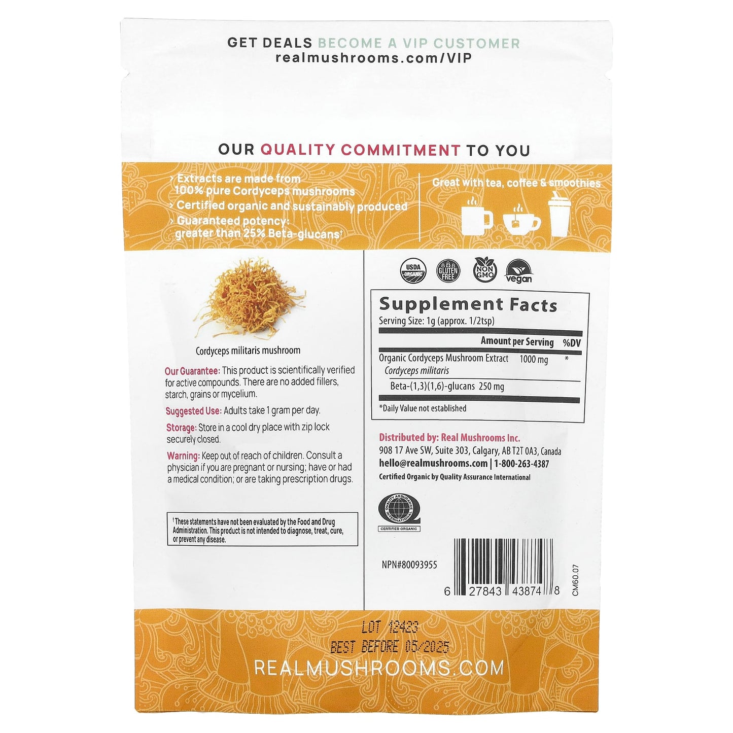 Real Mushrooms, Cordyceps-M™, Organic Mushroom Extract Powder, 2.12 oz (60 g) - Image 2