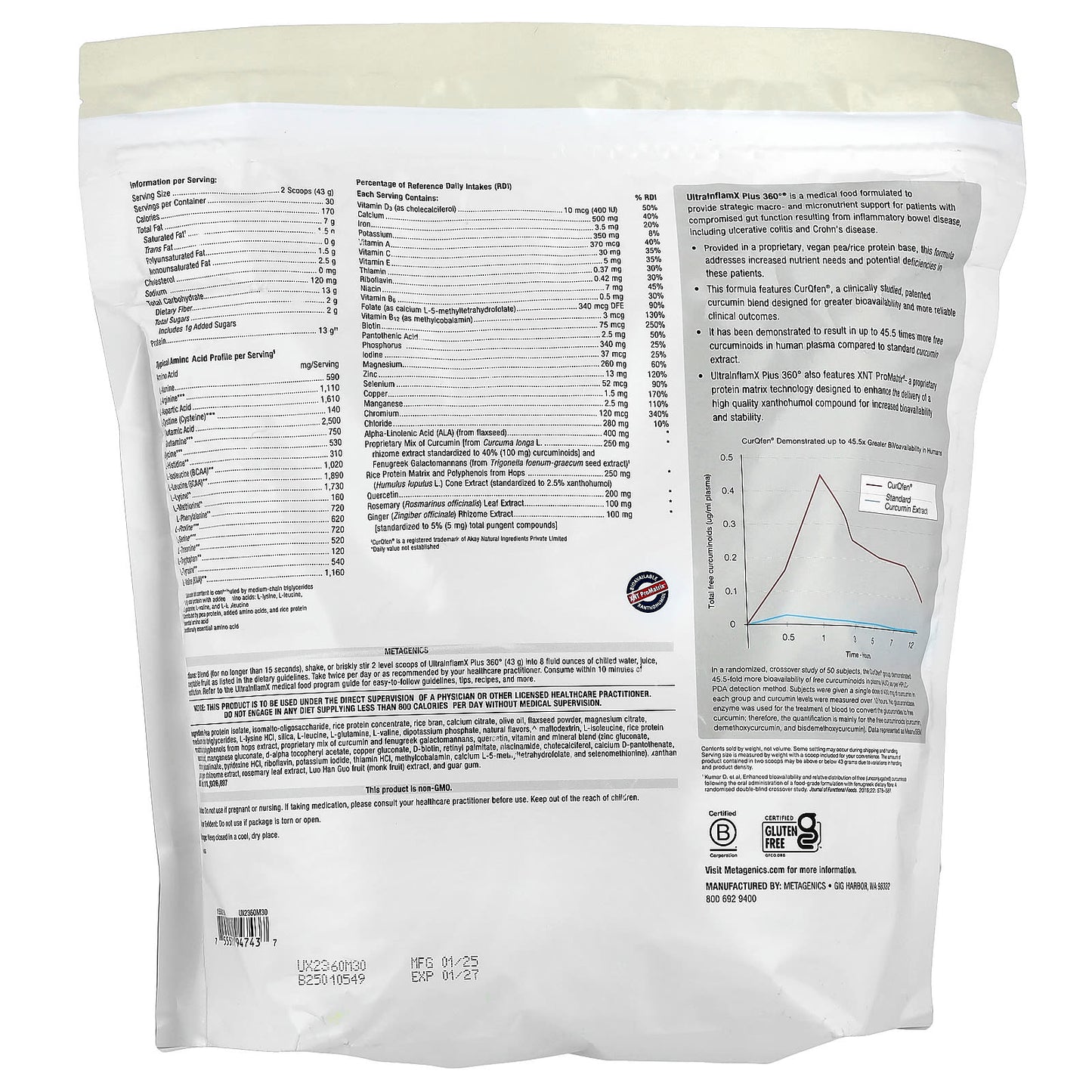 Metagenics, UltralnflamX Plus 360°®, Medical Food, Tropical Mango, 45.5 oz (1,290 g) - Image 2