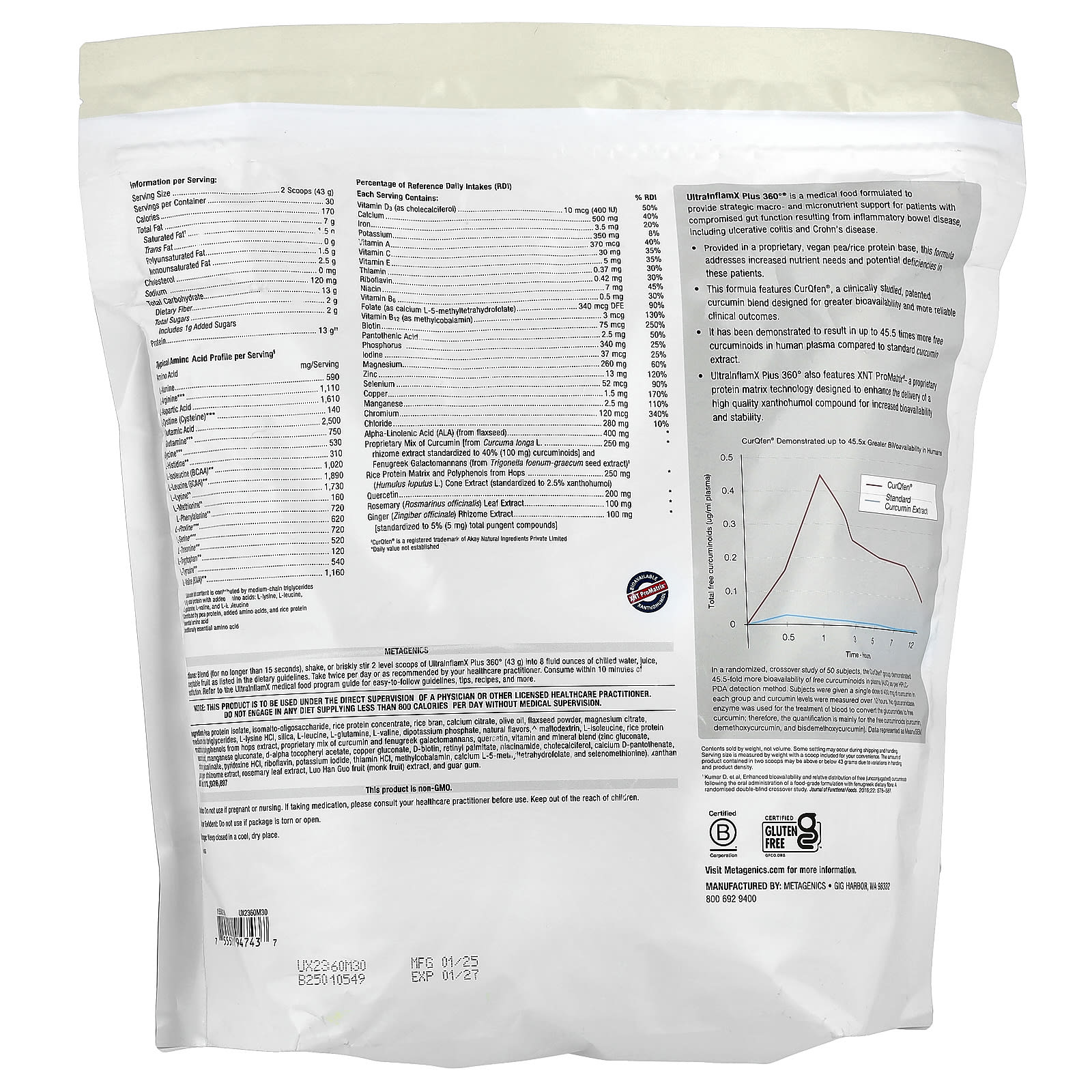Metagenics, UltralnflamX Plus 360°®, Medical Food, Tropical Mango, 45.5 oz (1,290 g) - Image 2