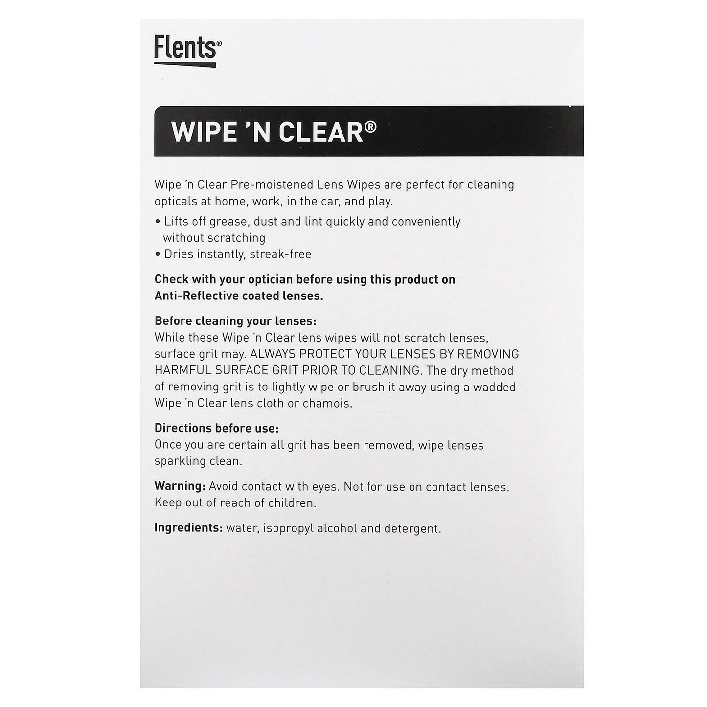Flents Wipe 'N Clear Lens Wipes for Streak-Free Cleaning, 100 Count - Image 2
