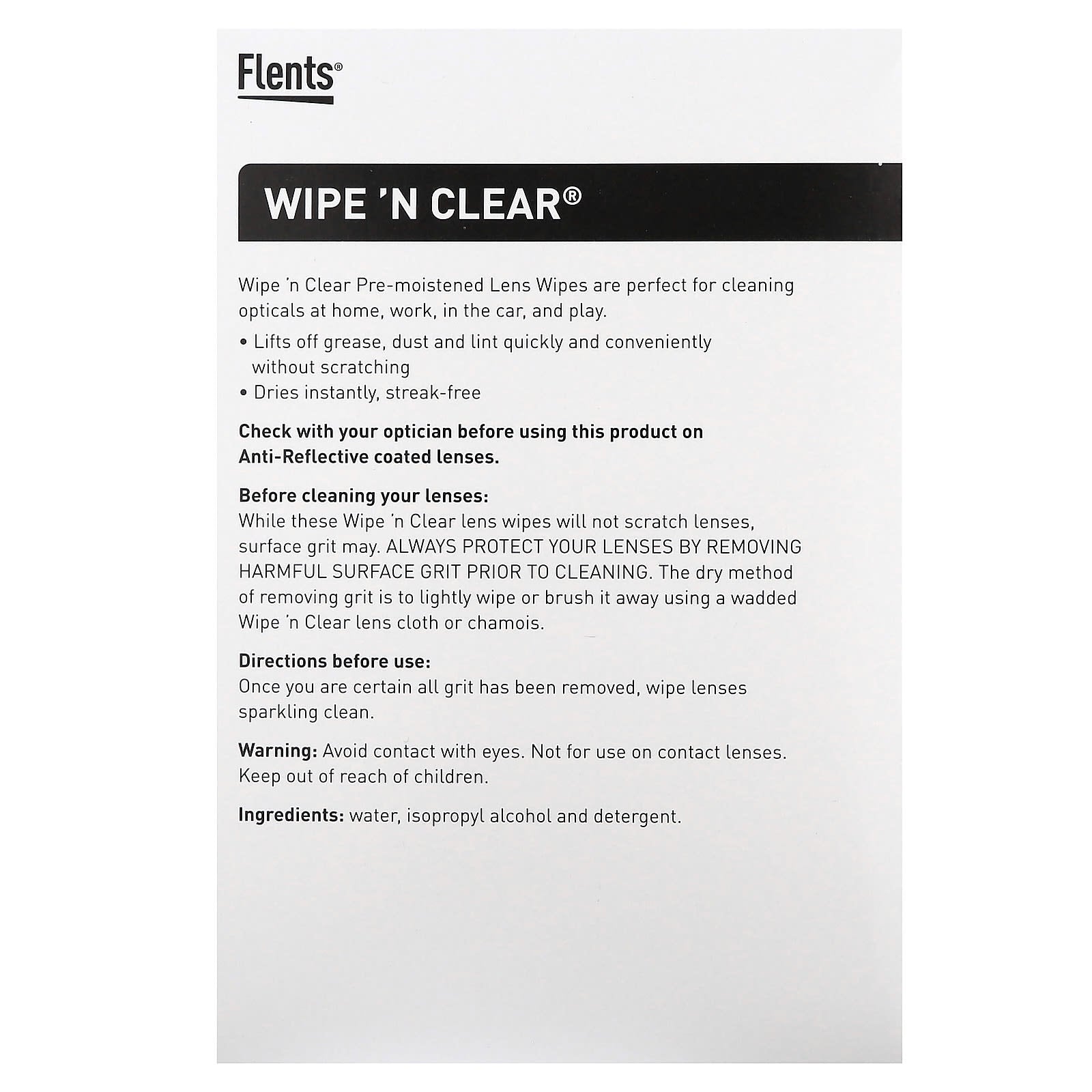 Flents Wipe 'N Clear Lens Wipes for Streak-Free Cleaning, 100 Count - Image 2
