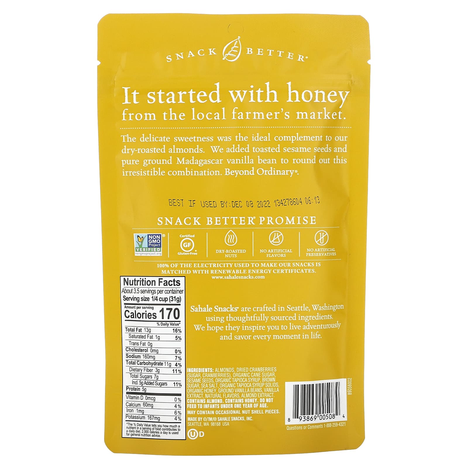 Sahale Snacks, Glazed Mix, Honey Almonds, 4 oz (113 g) - Image 2