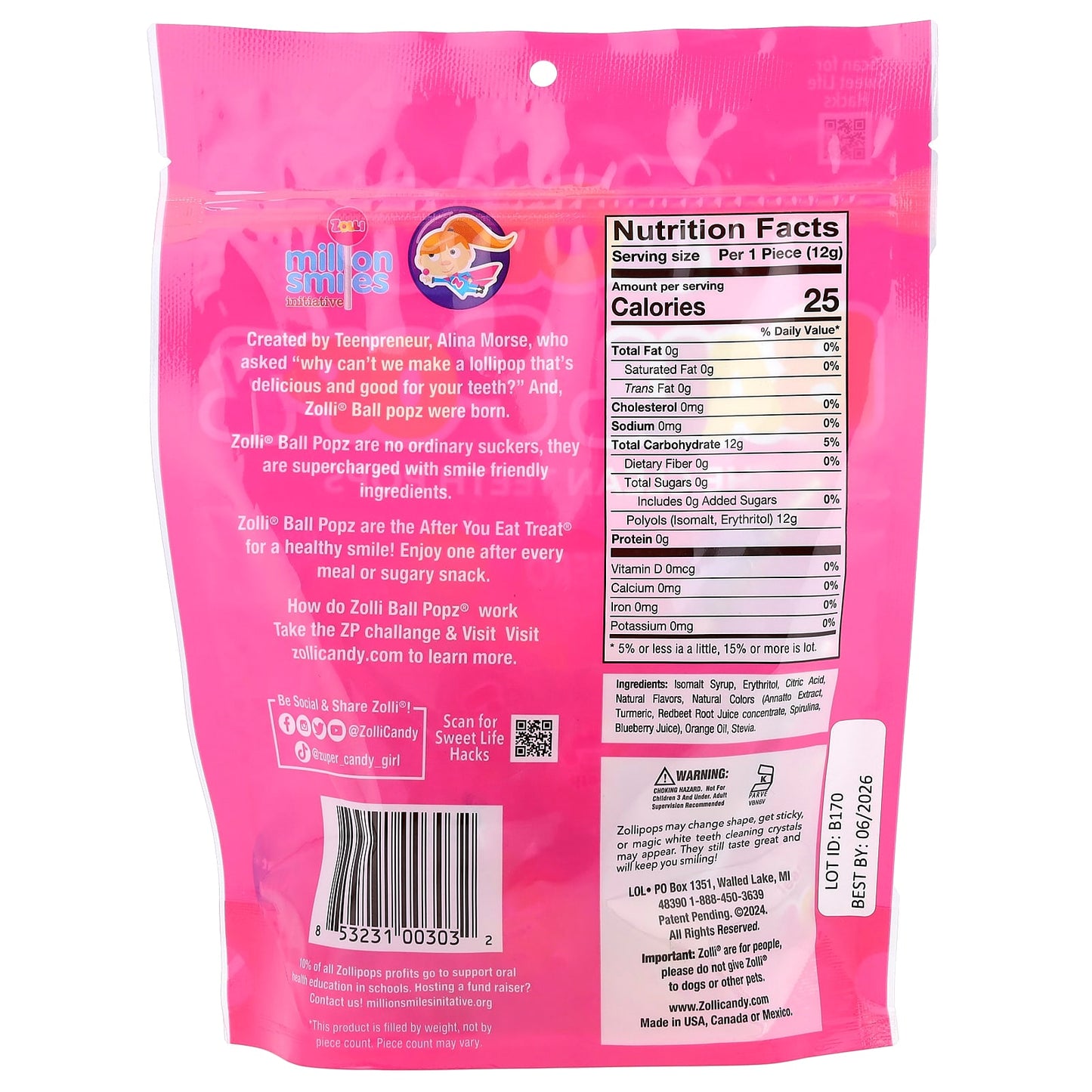 Zollipops, Zolli® Ball Popz, Fruit, 5.2 oz (147 g) - Image 2