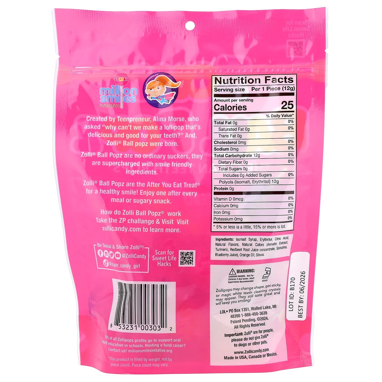 Zollipops, Zolli® Ball Popz, Fruit, 5.2 oz (147 g) - Image 2