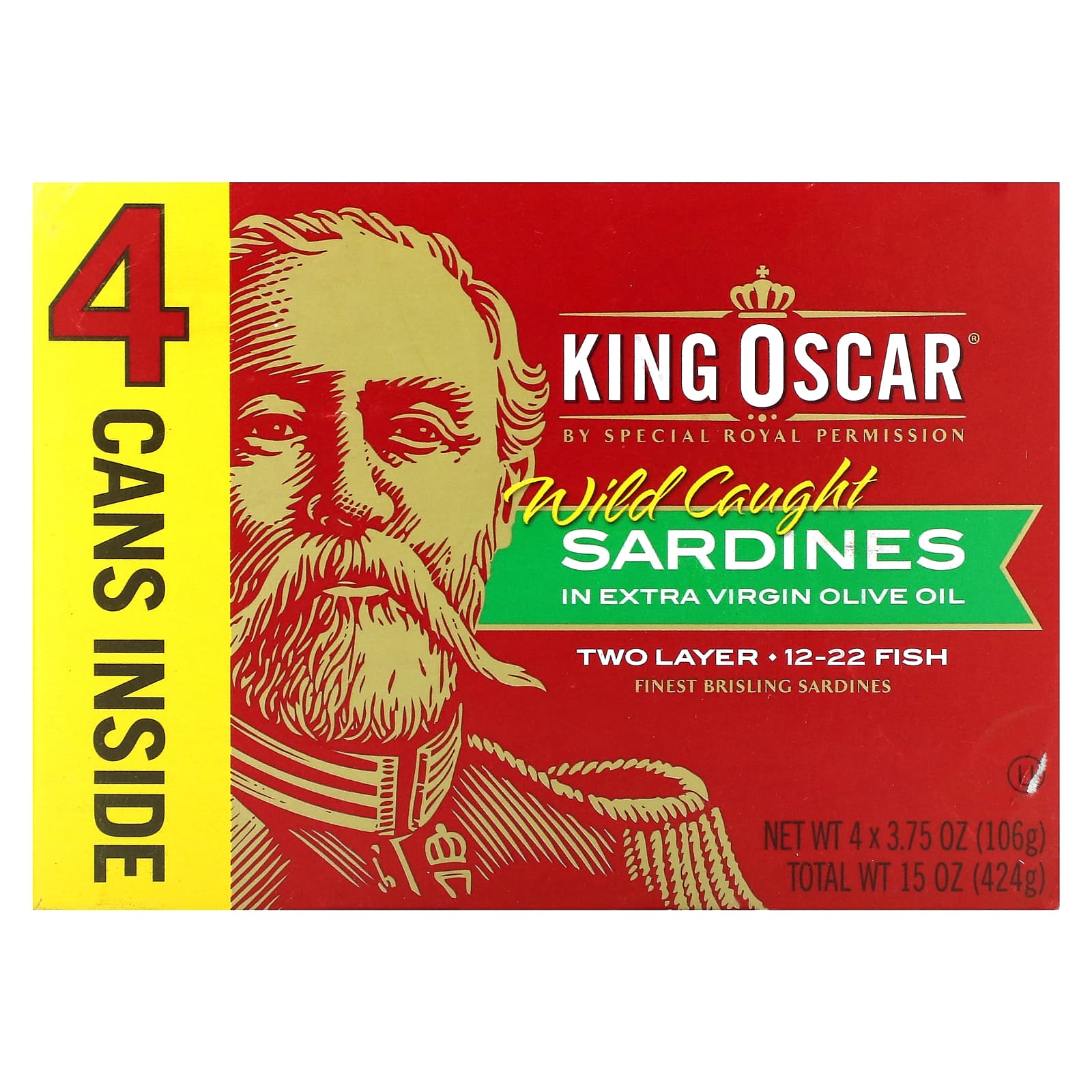 King Oscar, Wild Caught Sardines In Extra Virgin Olive Oil, 4 Cans, 3.75 oz (106 g) Each - Image 1
