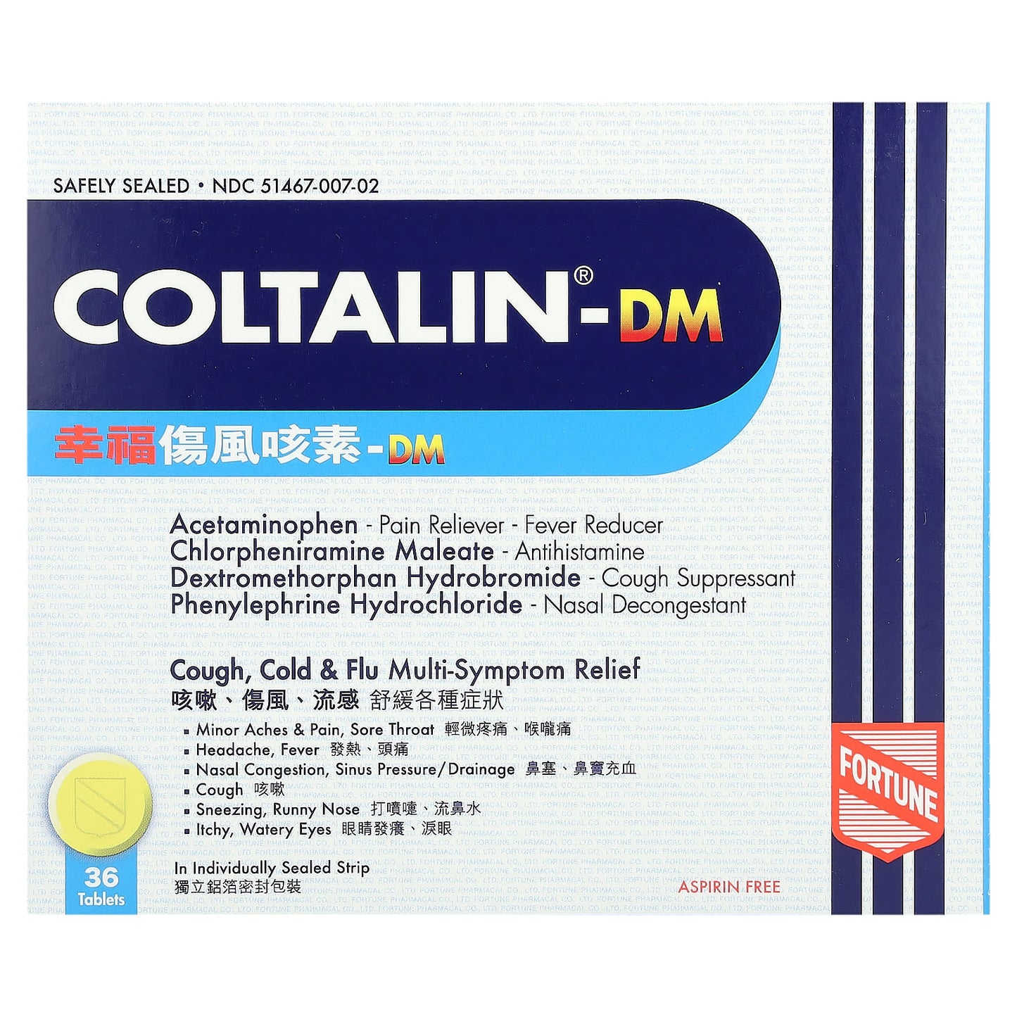 Coltalin-DM Multi-Symptom Relief by Fortune Pharm, 36 Tablets - Image 1