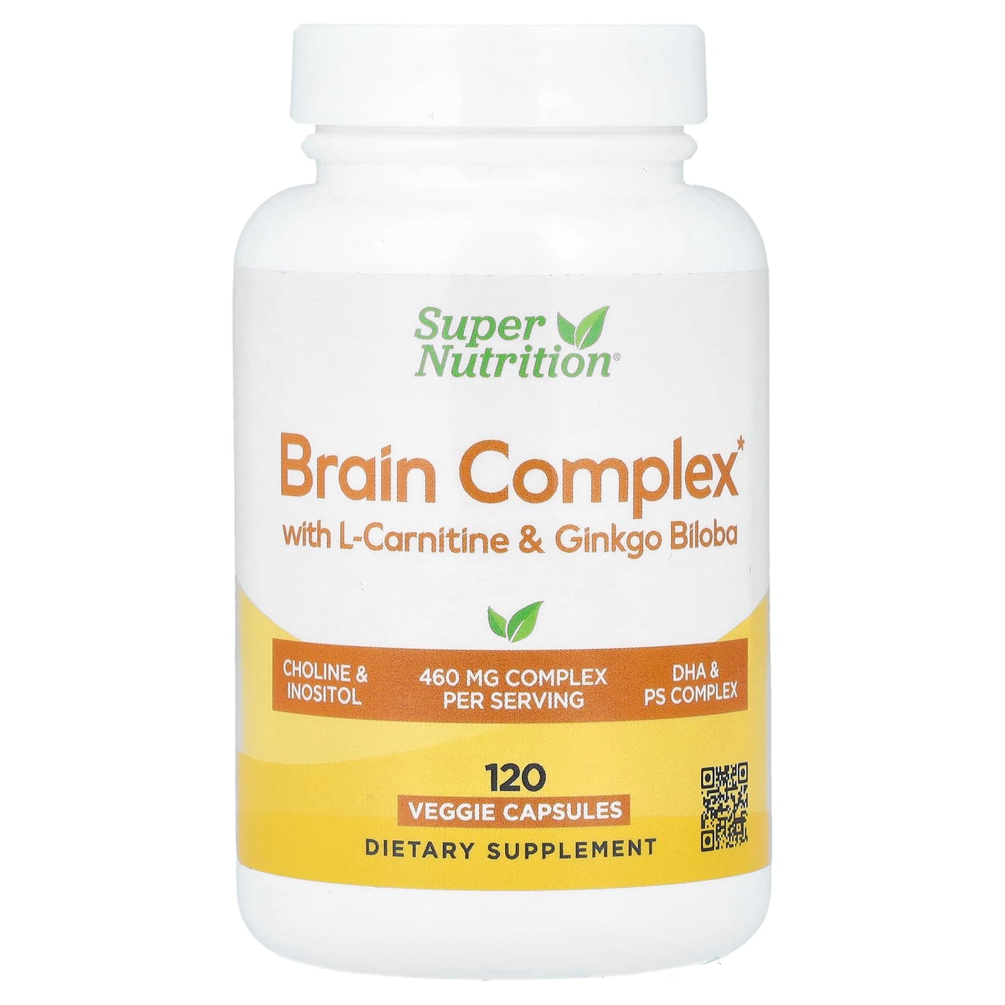 Super Nutrition, Brain Complex with L-Carnitine, Ginkgo Biloba, Phosphatidylserine, and Choline, 120 Veggie Capsules - Image 1