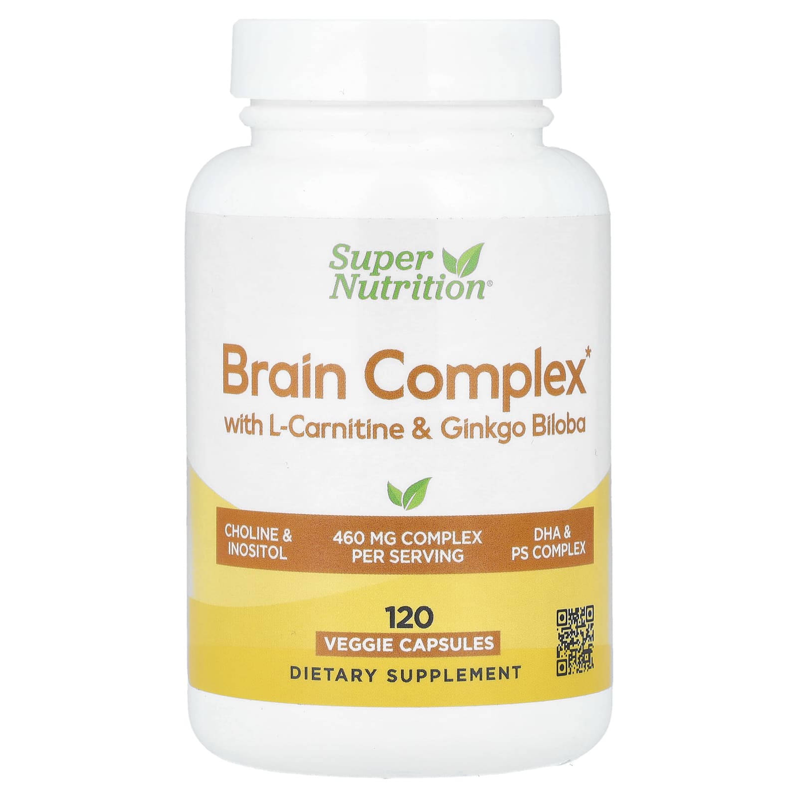 Super Nutrition, Brain Complex with L-Carnitine, Ginkgo Biloba, Phosphatidylserine, and Choline, 120 Veggie Capsules - Image 1