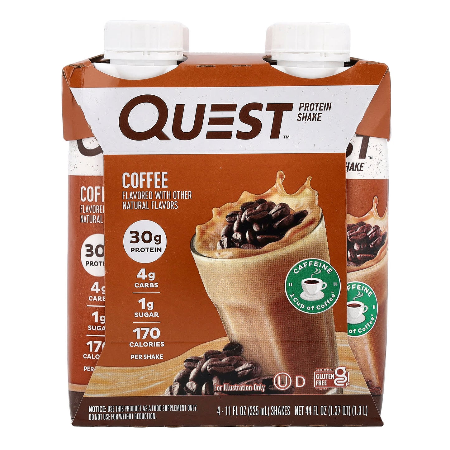 Quest Nutrition, Protein Shake, Coffee, 4 Shakes, 11 fl oz (325 ml) Each - Image 1