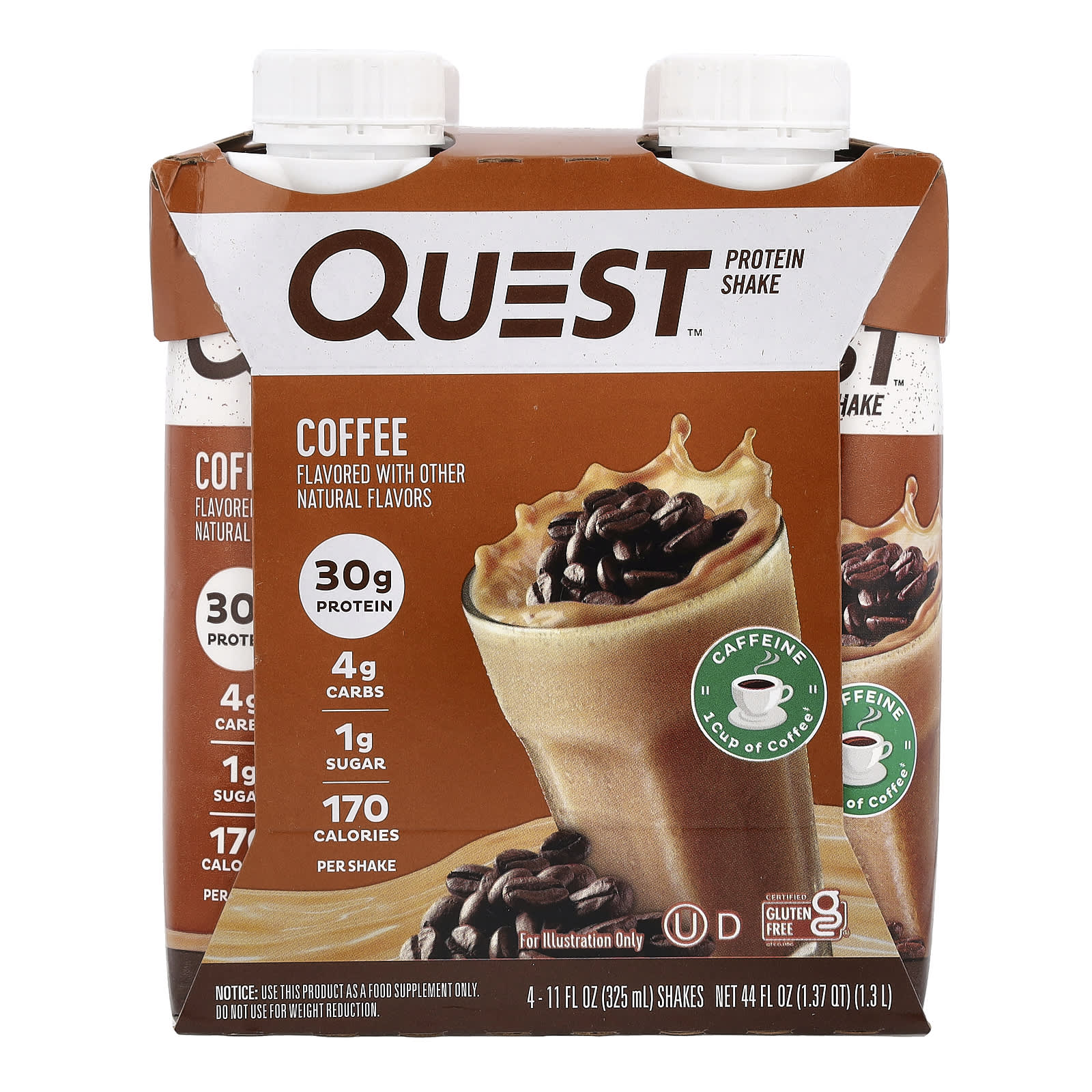 Quest Nutrition, Protein Shake, Coffee, 4 Shakes, 11 fl oz (325 ml) Each - Image 1