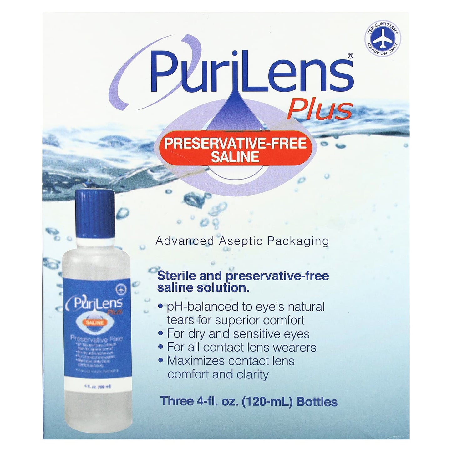 Purilens, Plus Preservative-Free Saline, 3 Bottles, 4 fl oz (120 ml) Each - Image 2