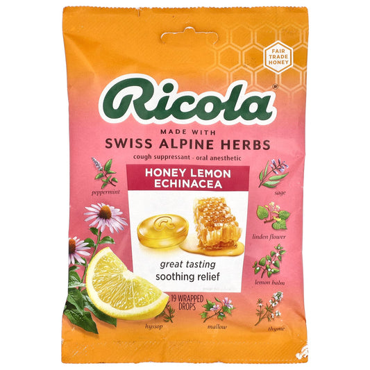 Ricola, Oral Anesthetic, Honey Lemon Echinacea , 19 Wrapped Drops - Image 1