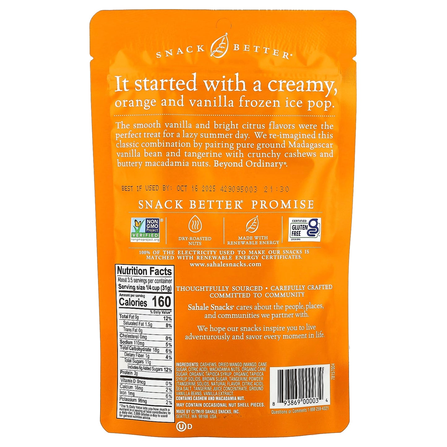 Sahale Snacks, Glazed Mix, Tangerine Vanilla Cashew-Macadamia, 4 oz (113 g) - Image 2