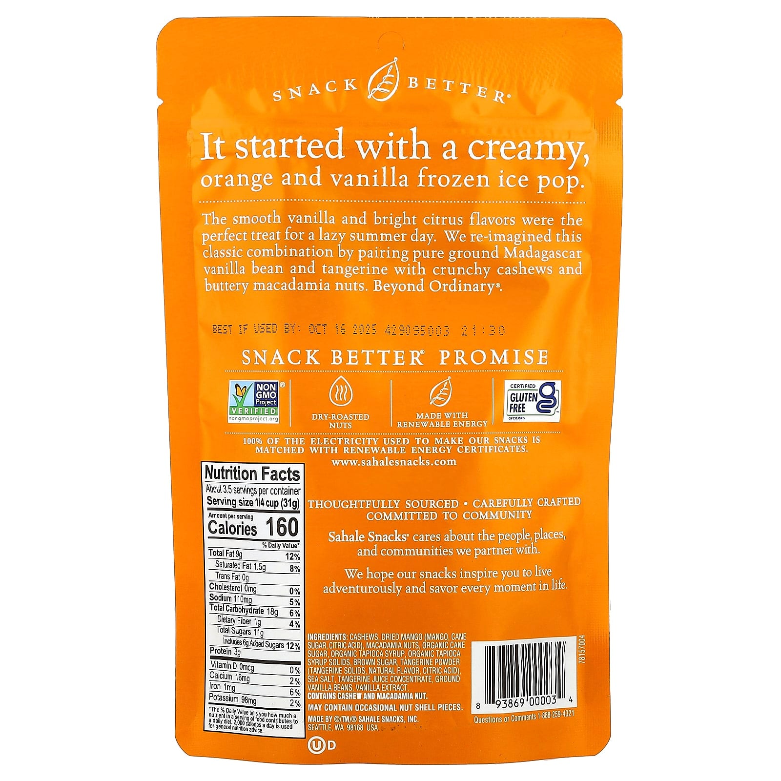 Sahale Snacks, Glazed Mix, Tangerine Vanilla Cashew-Macadamia, 4 oz (113 g) - Image 2