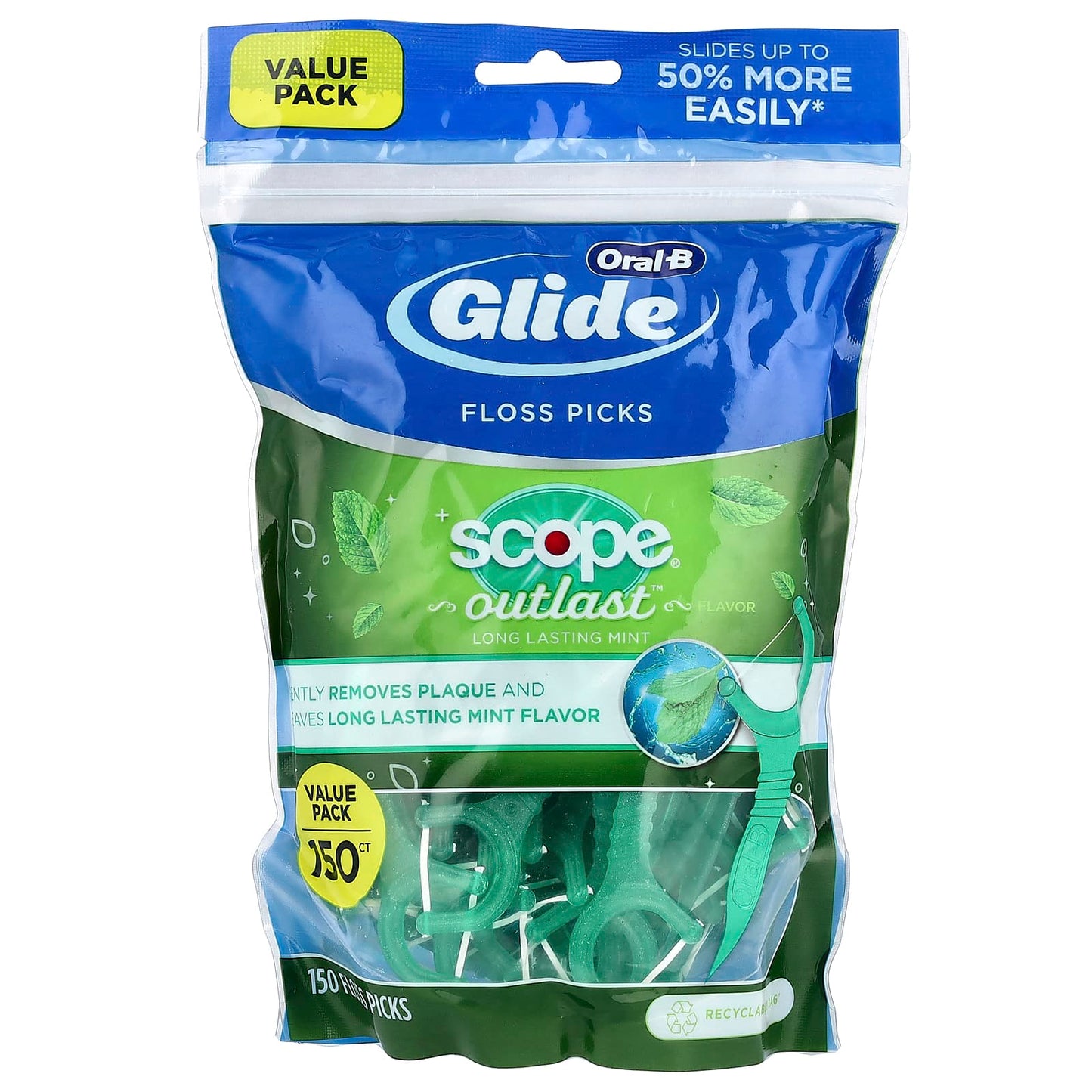 Oral-B, Glide, Scope® Outlast™ Floss Picks, Mint, 150 Floss Picks - Image 1