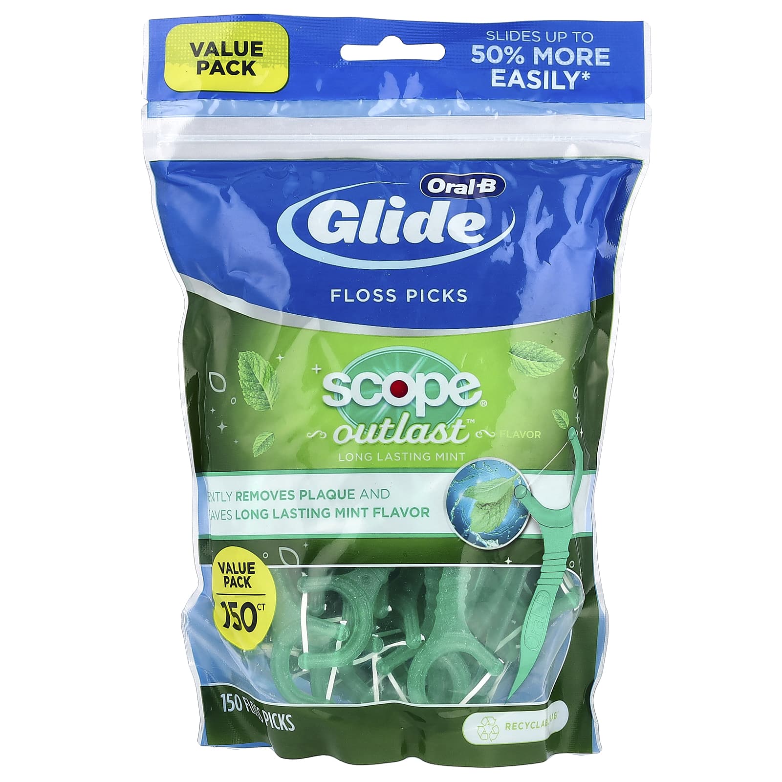 Oral-B, Glide, Scope® Outlast™ Floss Picks, Mint, 150 Floss Picks - Image 1