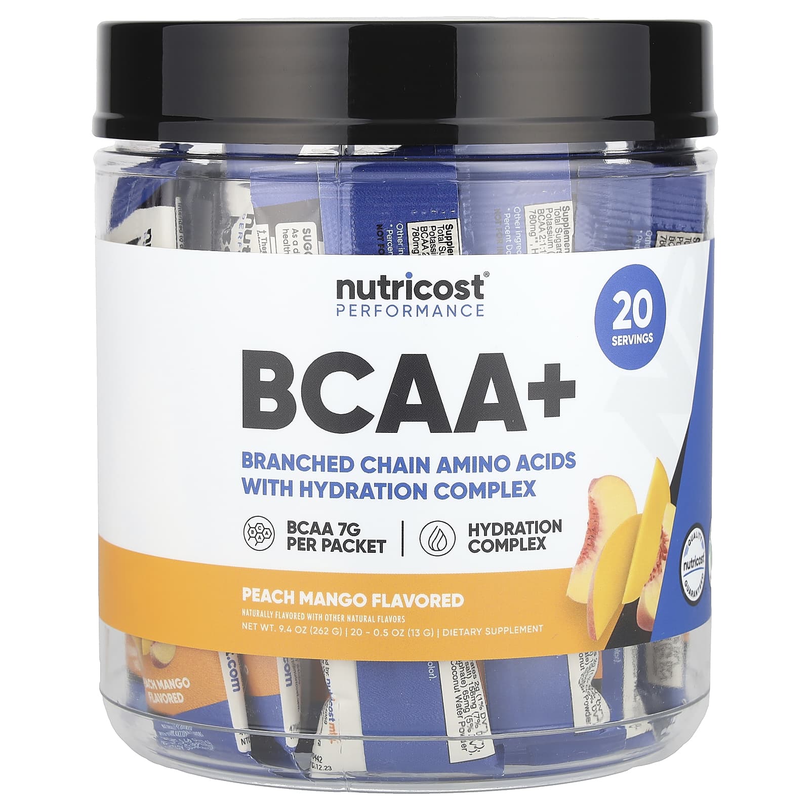 Nutricost, Performance, BCAA+, Peach Mango, 20 Packets, 0.5 oz (13 g) Each - Image 1