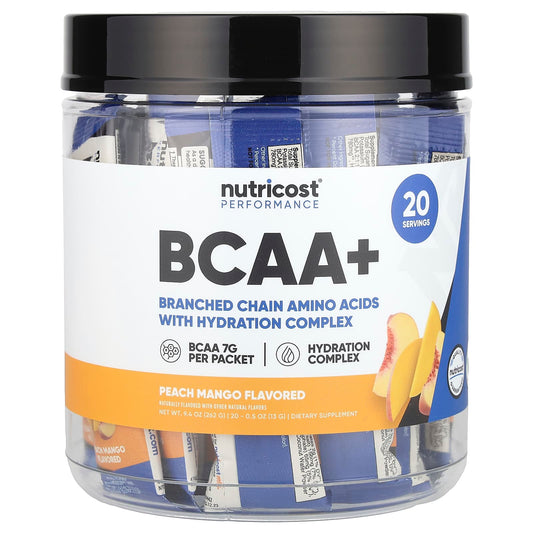 Nutricost, Performance, BCAA+, Peach Mango, 20 Packets, 0.5 oz (13 g) Each - Image 1