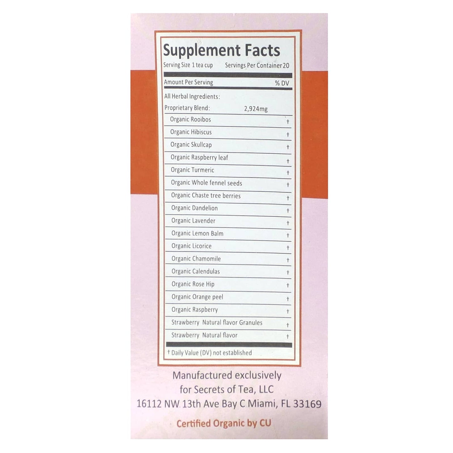 Secrets of Tea, Organic PMS Be Gone Fruits Tea, Caffeine Free, 20 Tea Bags, 1.41 oz (40 g) - Image 2