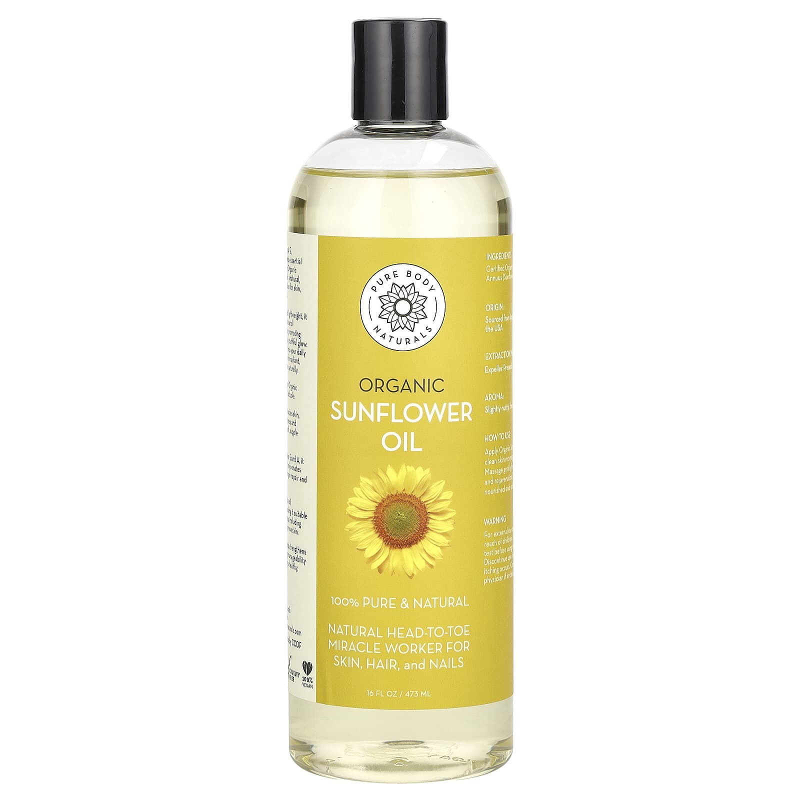 Pure Body Naturals, Organic Sunflower Oil, 16 fl oz (473 ml) - Image 1