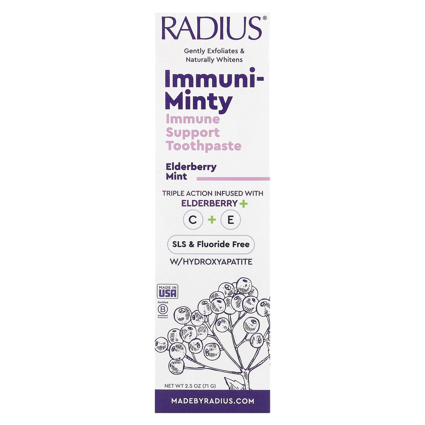 RADIUS, Immuni-Minty, Immune Support Toothpaste, Elderberry Mint, 2.5 oz (71 g) - Image 2