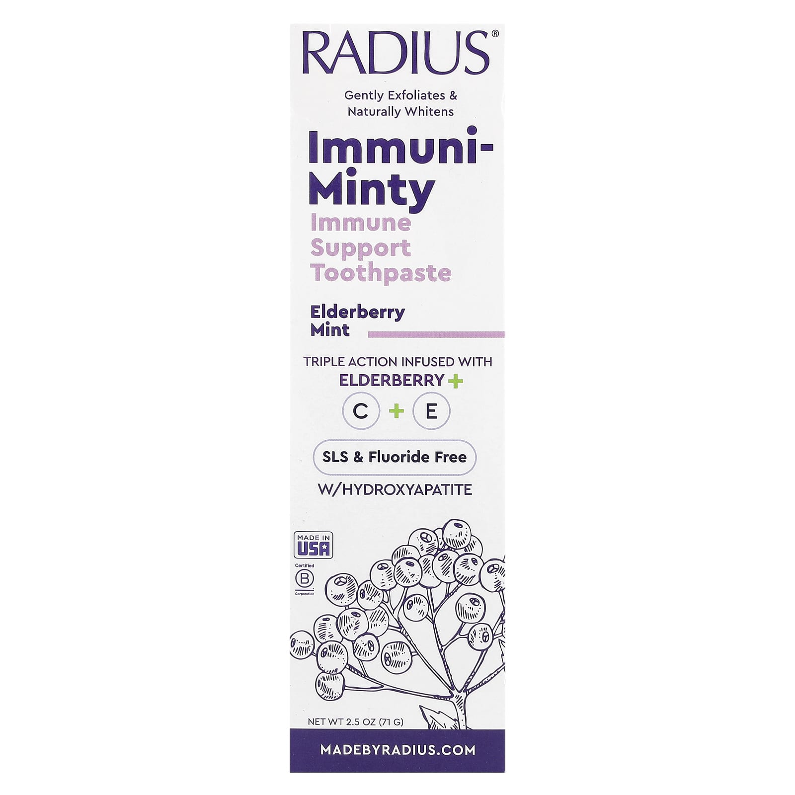 RADIUS, Immuni-Minty, Immune Support Toothpaste, Elderberry Mint, 2.5 oz (71 g) - Image 2