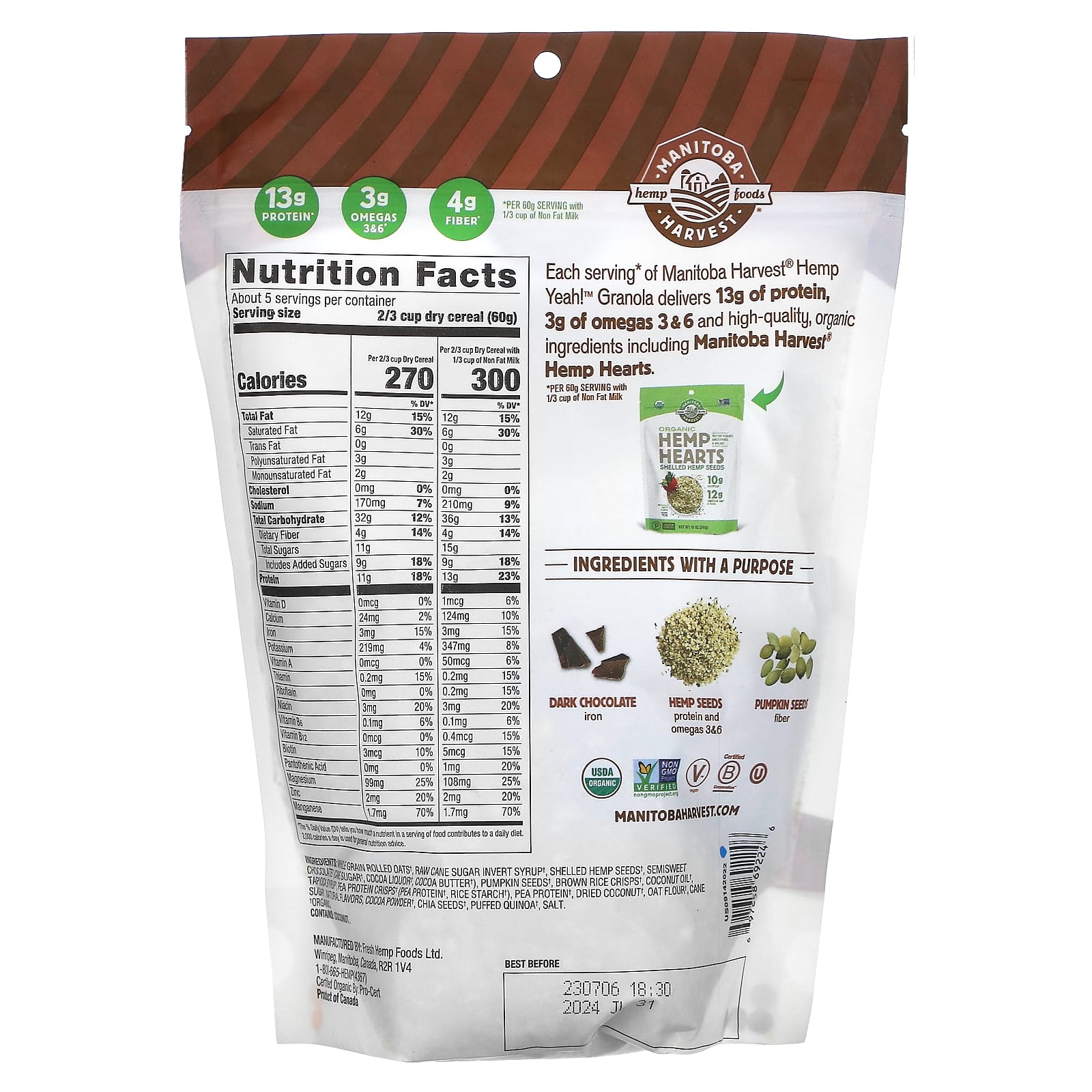 Manitoba Harvest, Hemp Yeah!, Organic Granola, Dark Chocolate, 10 oz (283 g) - Image 2