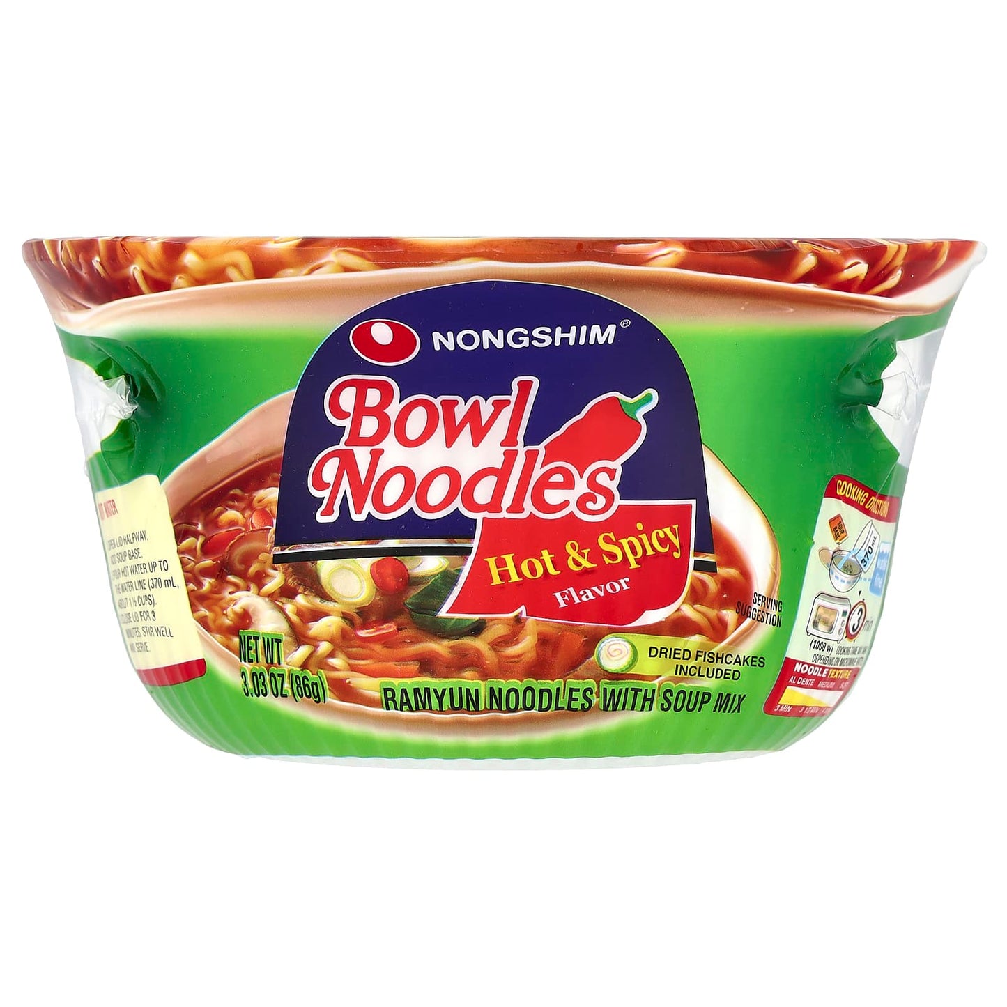Nongshim, Bowl Noodles, Ramyun Noodles With Soup Mix, Hot & Spicy , 3.03 oz (86 g) - Image 1