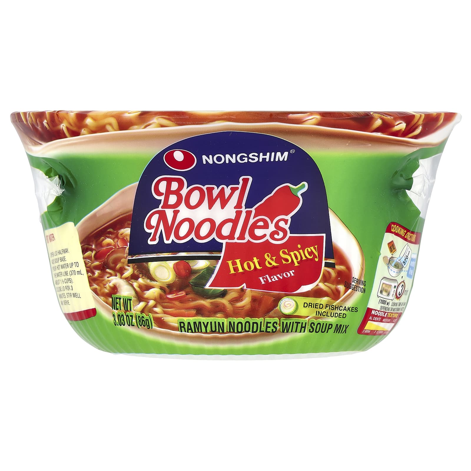 Nongshim, Bowl Noodles, Ramyun Noodles With Soup Mix, Hot & Spicy , 3.03 oz (86 g) - Image 1