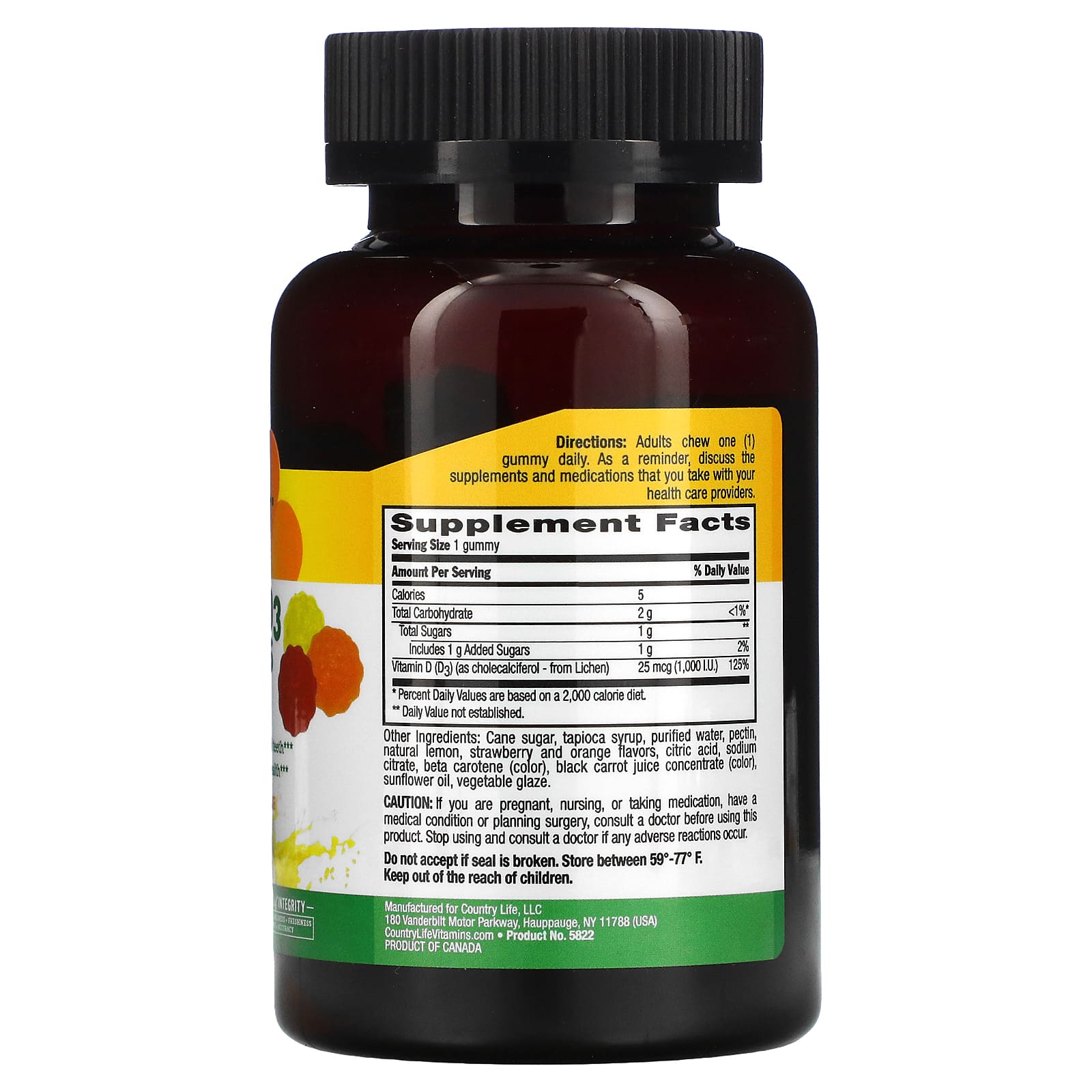Vegan D3 Gummies by Country Life - 25 mcg (1000 IU) - 60 Gummies - Image 2