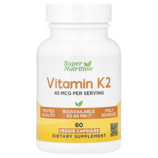 Vitamin K2 Supplement for Bone Health - 45 mg, 60 Veggie Capsules - Image 1