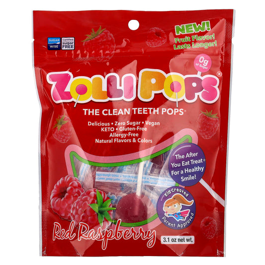 Zollipops, The Clean Teeth Pops®, Red Raspberry, 3.1 oz - Image 1