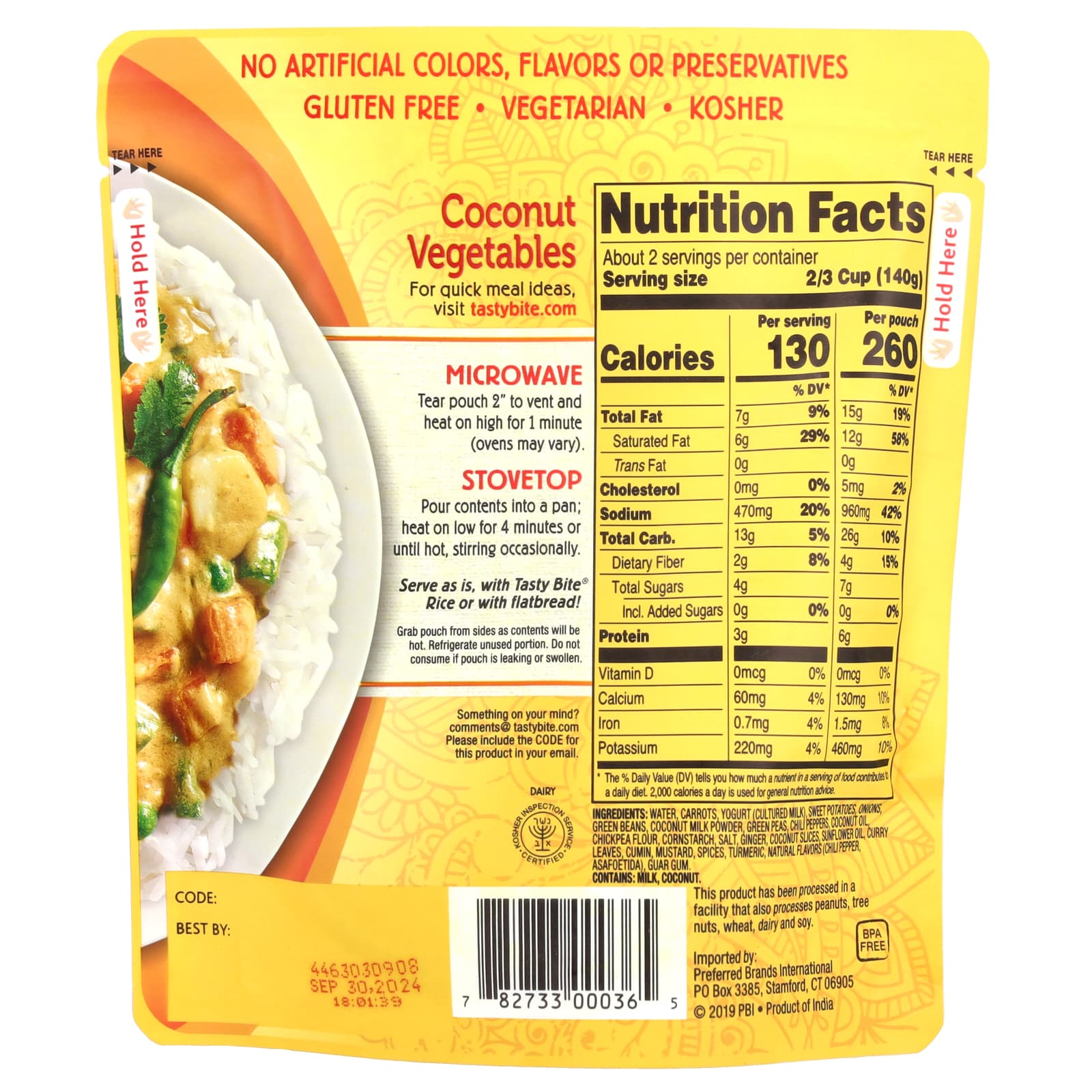 Tasty Bite, Indian Coconut Vegetables, Hot & Spicy, 10 oz (285 g) - Image 2