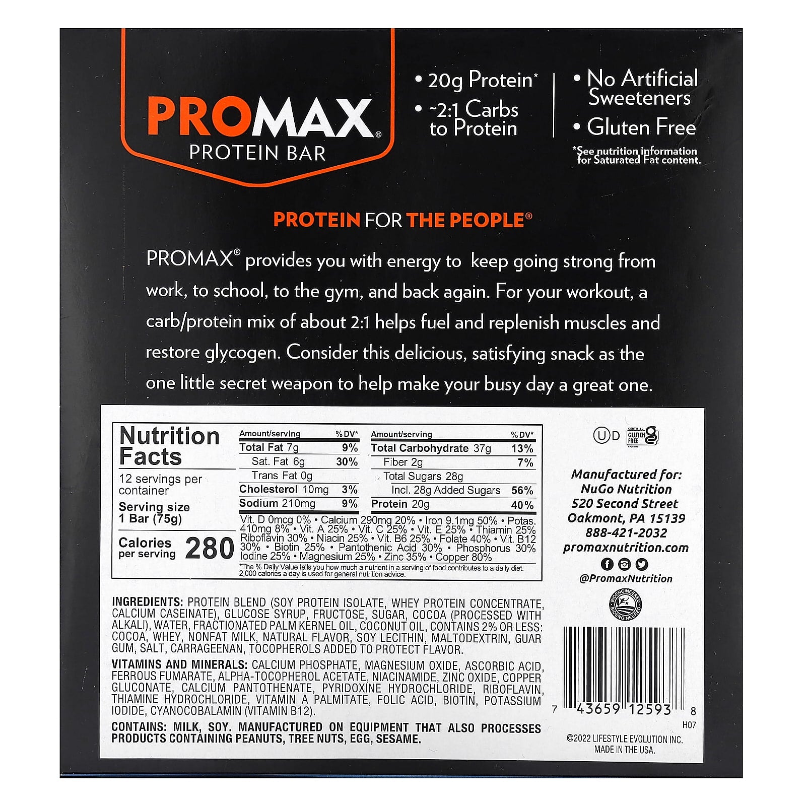 NuGo Nutrition, ProMax Protein Bar, Double Fudge Brownie, 12 Bars, 2.64 oz (75 g) Each - Image 2
