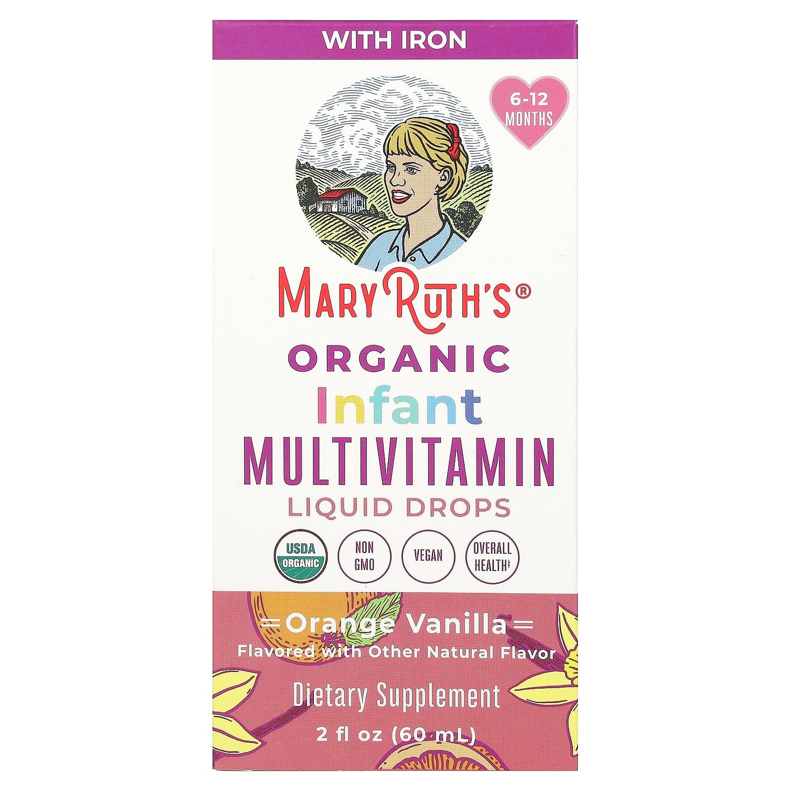 MaryRuth's, Organic Infant Multivitamin Liquid Drops, 6 - 12 Months, Orange Vanilla, 2 fl oz (60 ml) - Image 1