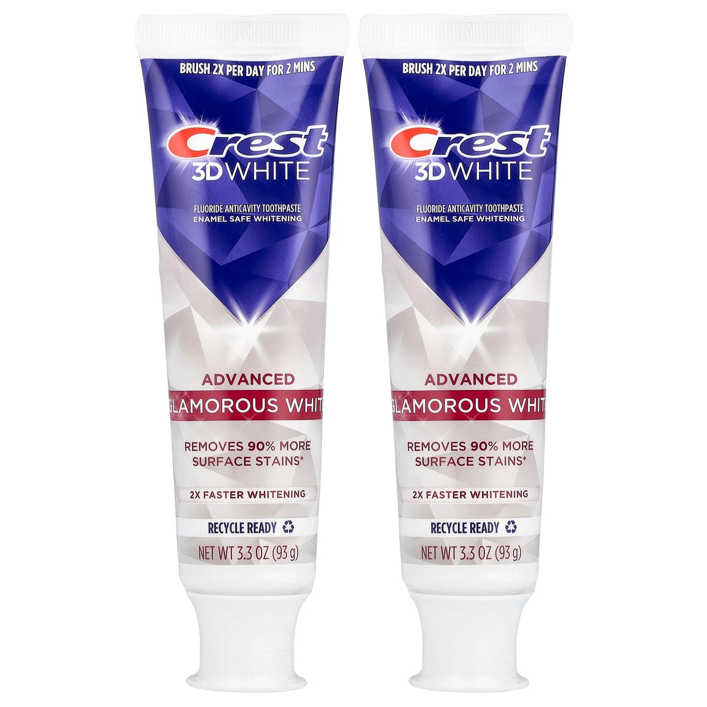 Crest 3D White Advanced Fluoride Toothpaste, 2 x 3.3 oz Tubes - Image 1