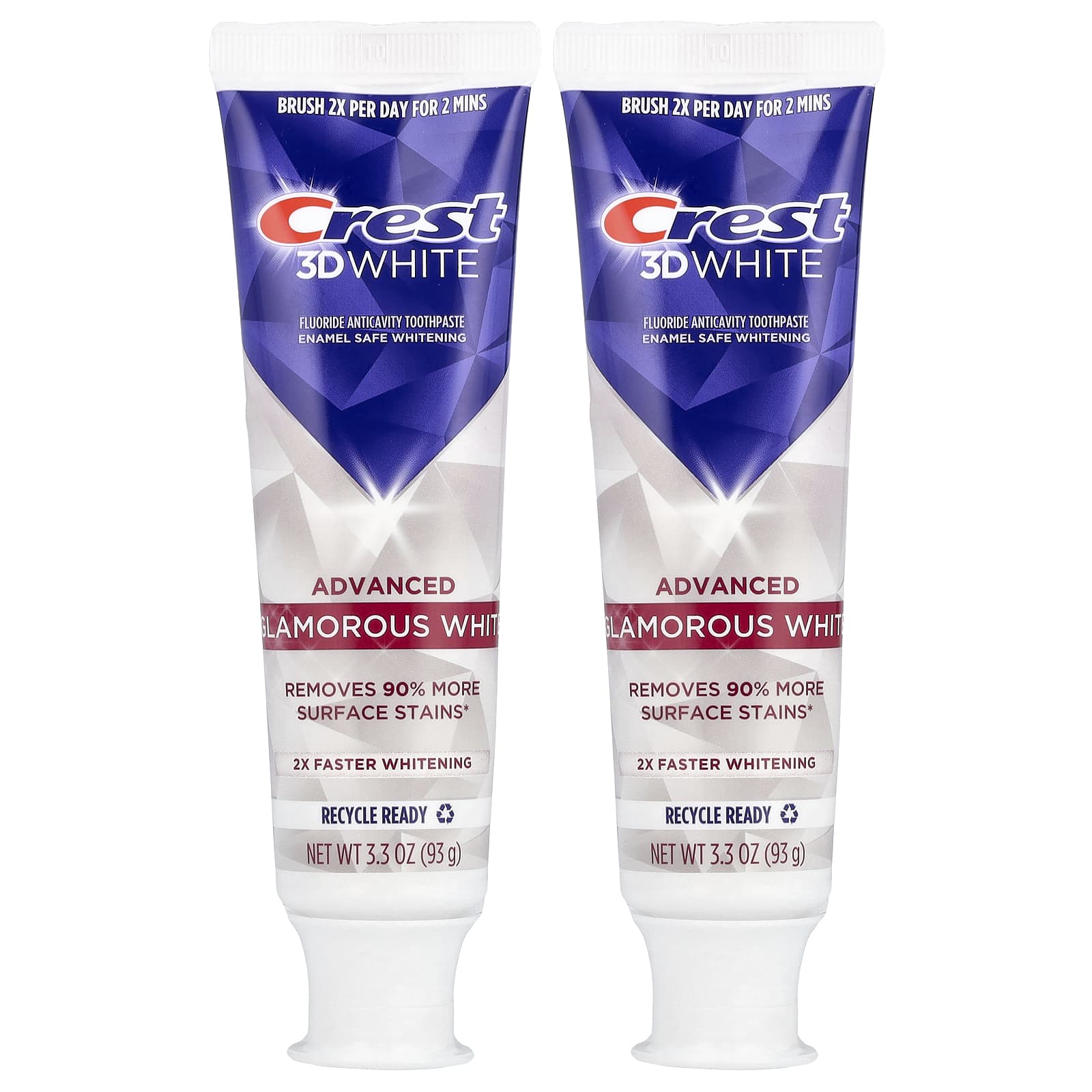 Crest 3D White Advanced Fluoride Toothpaste, 2 x 3.3 oz Tubes - Image 1