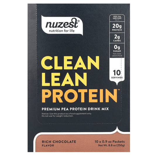 Nuzest, Clean Lean Protein, Rich Chocolate, 10 Packets, 0.9 oz (25 g) Each - Image 1
