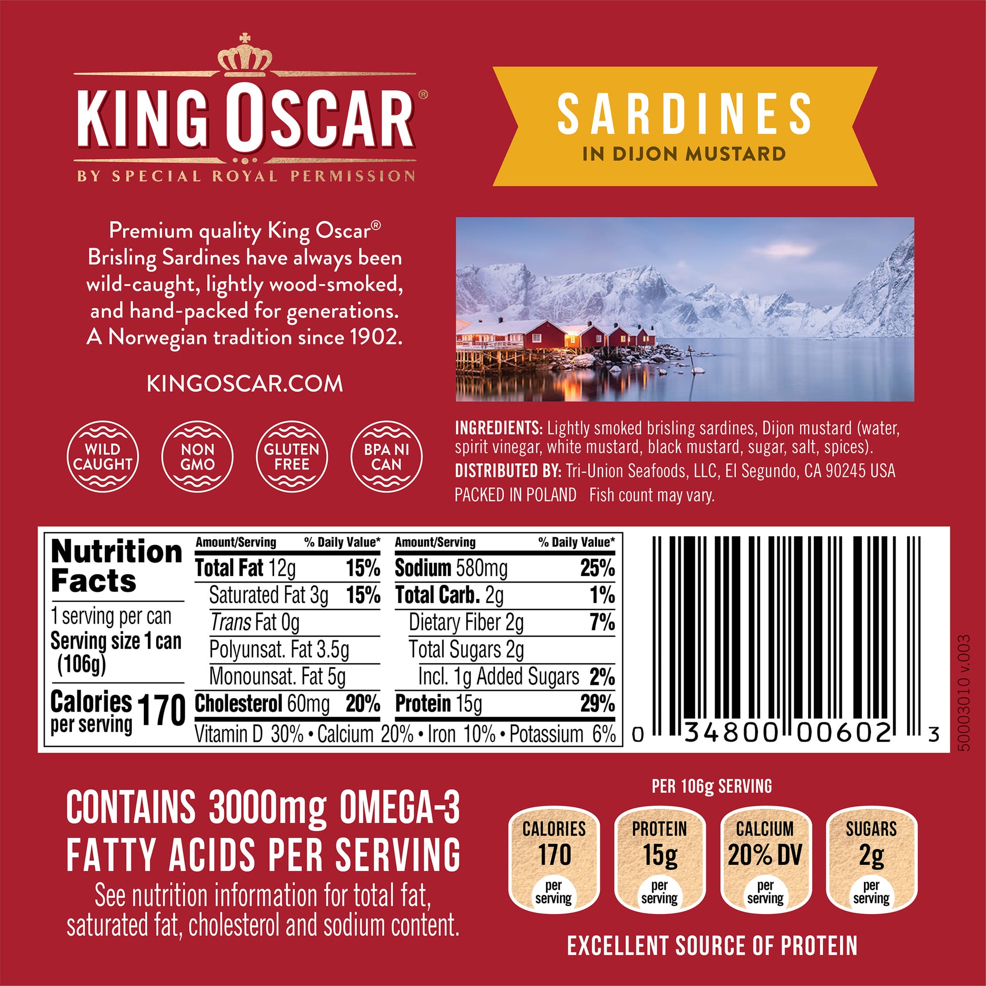 King Oscar, Wild Caught Sardines In Dijon Mustard, 3.75 oz (106 g) - Image 2