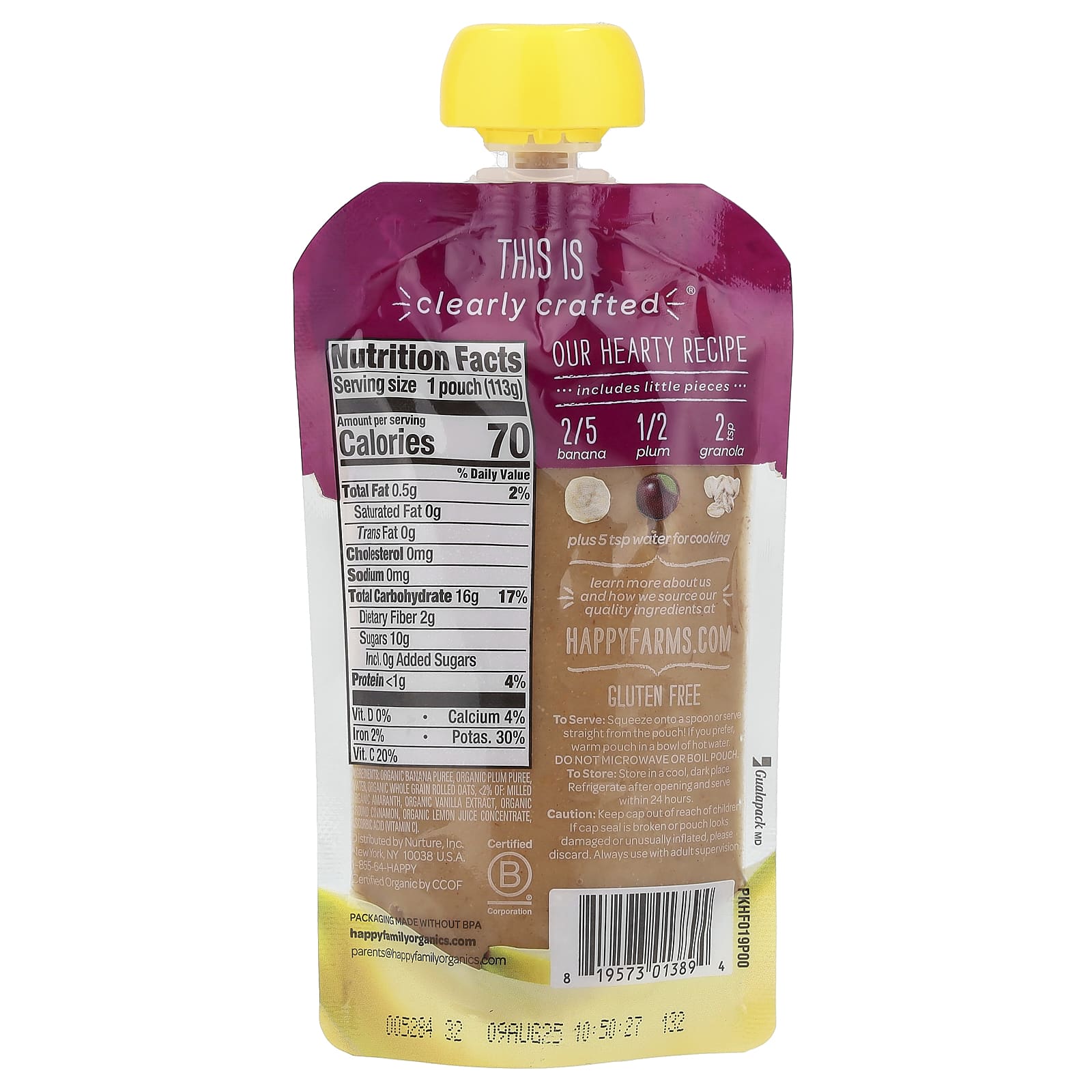 Happy Family Organics Organic Baby Food, 6+ Months, Banana, Plum, Granola - Image 2