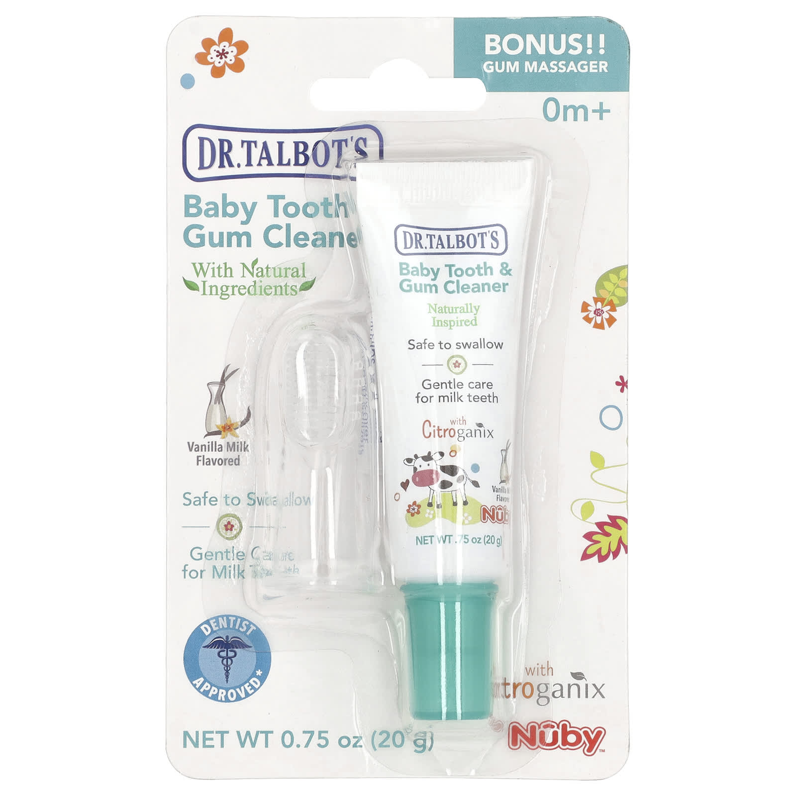 Baby Tooth & Gum Cleaner with Gum Massager - Natural Ingredients, 0m+, Vanilla Milk - Image 2