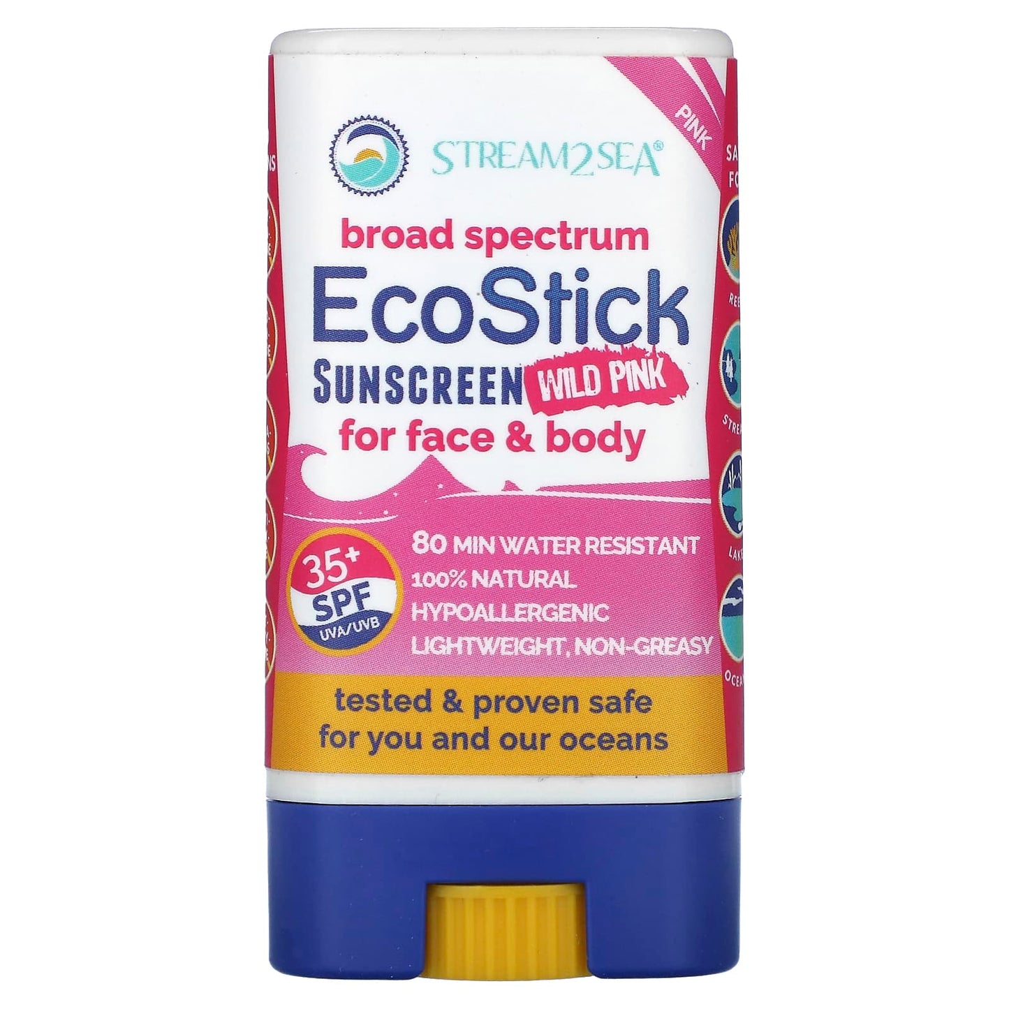 Stream2Sea, EcoStick Sunscreen Wild Pink, SPF 35+, 0.5 oz (14 g) - Image 1