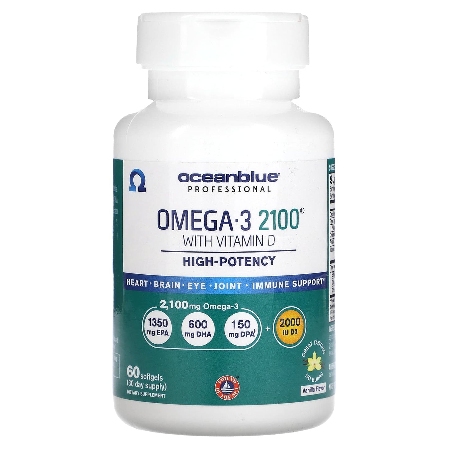 OceanBlue, Professional, Omega-3 2100 With Vitamin D, High Potency, Vanilla, 60 Softgels - Image 1