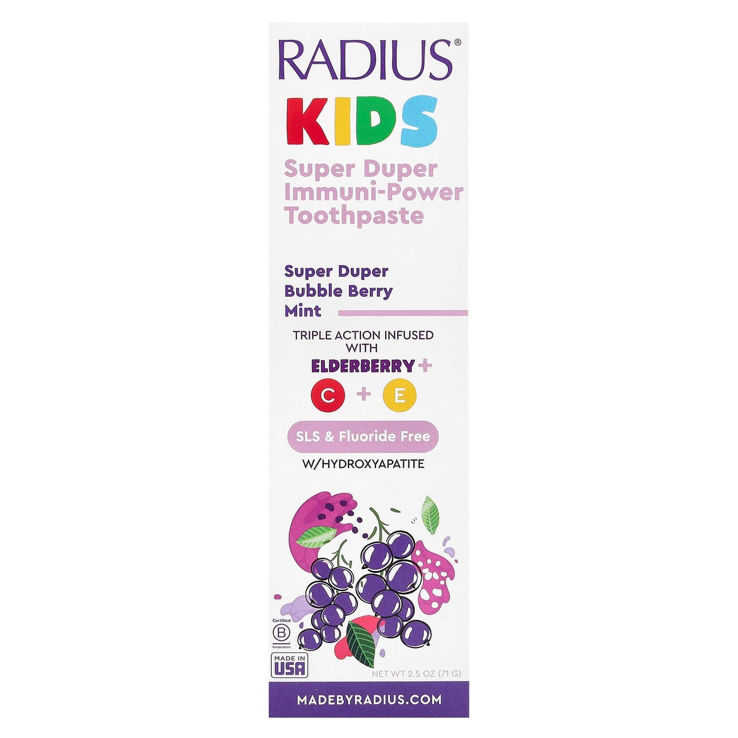 RADIUS, Super Duper Immuni-Power Toothpaste, Super Duper Bubble Berry Mint, 2.5 oz (71 g) - Image 2