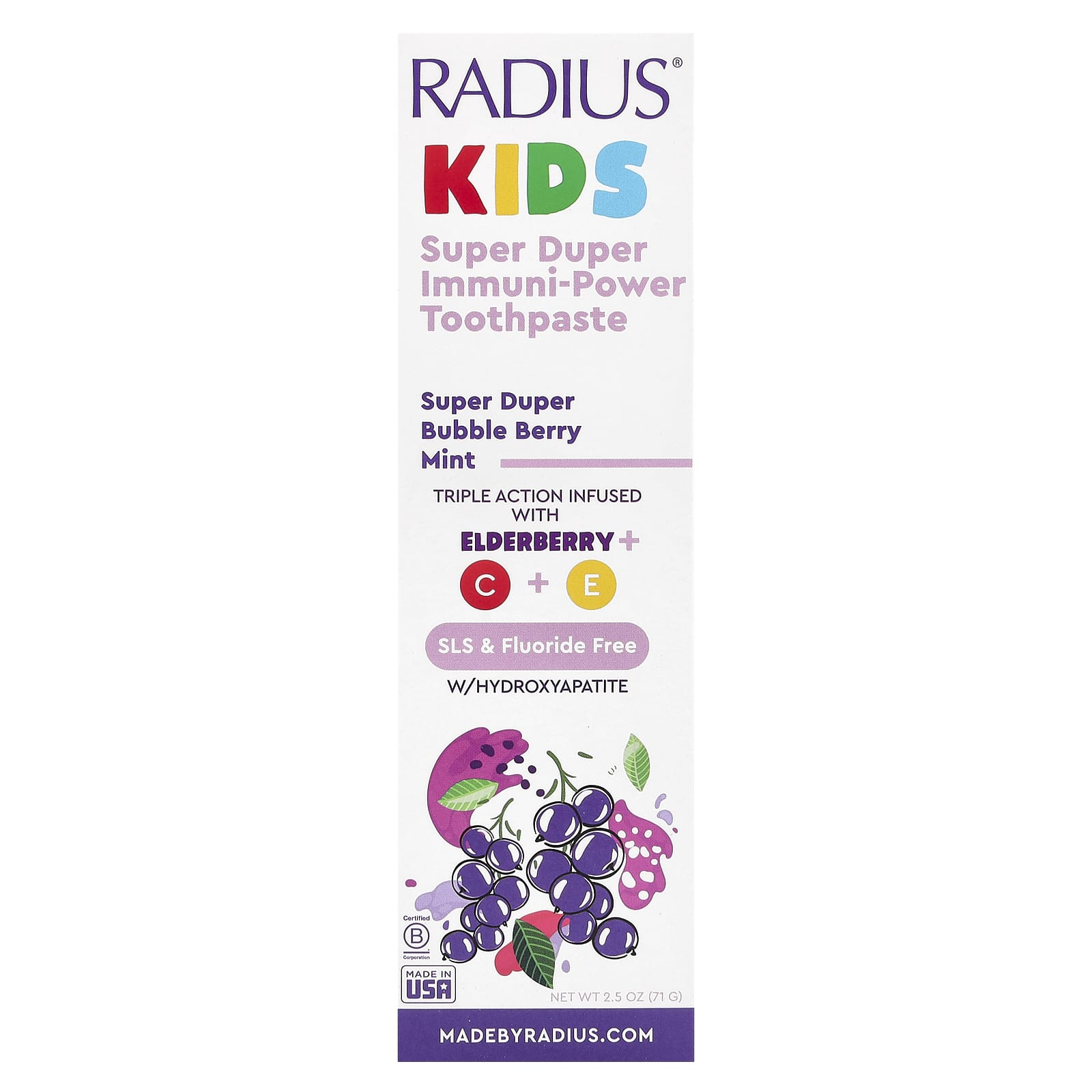 RADIUS, Super Duper Immuni-Power Toothpaste, Super Duper Bubble Berry Mint, 2.5 oz (71 g) - Image 2